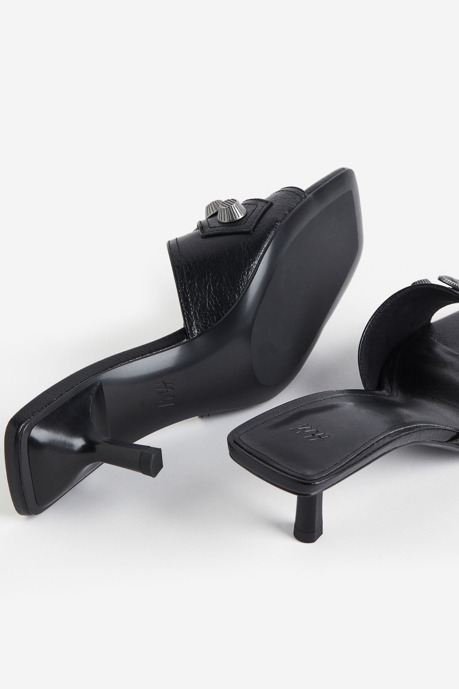 H & M BLACK STUDDED HEELED MULE