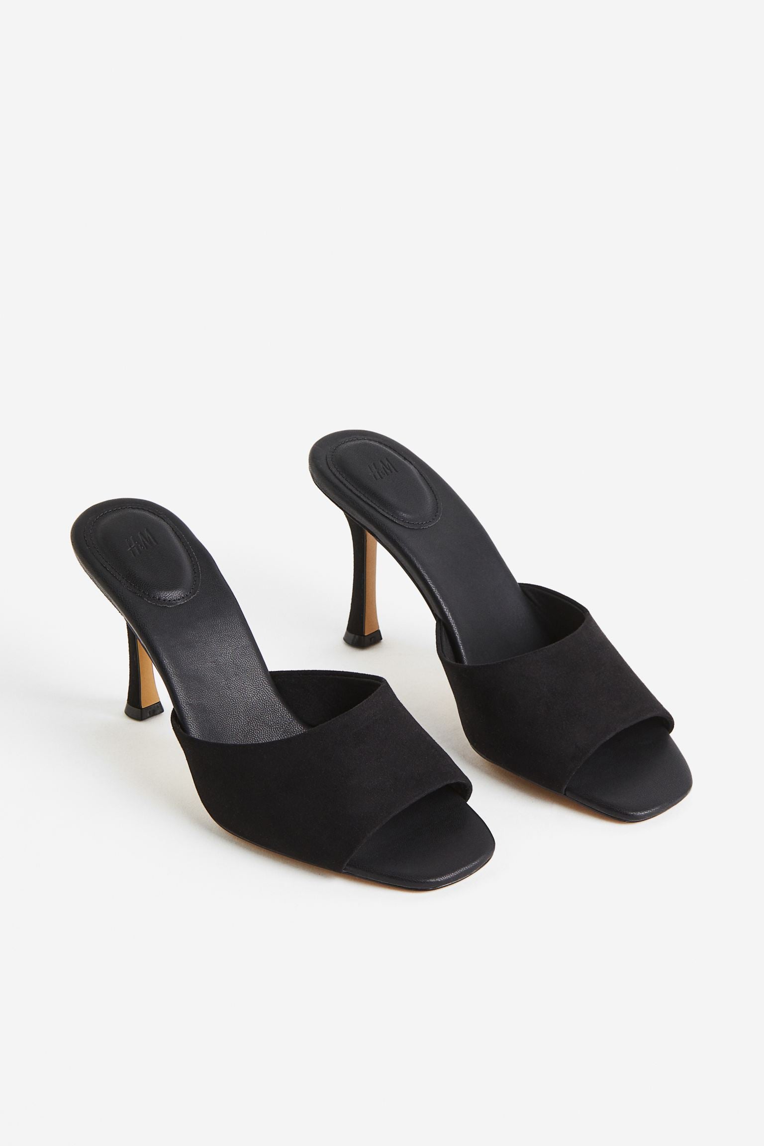 H & M BLACK SUEDE HEELED MULE