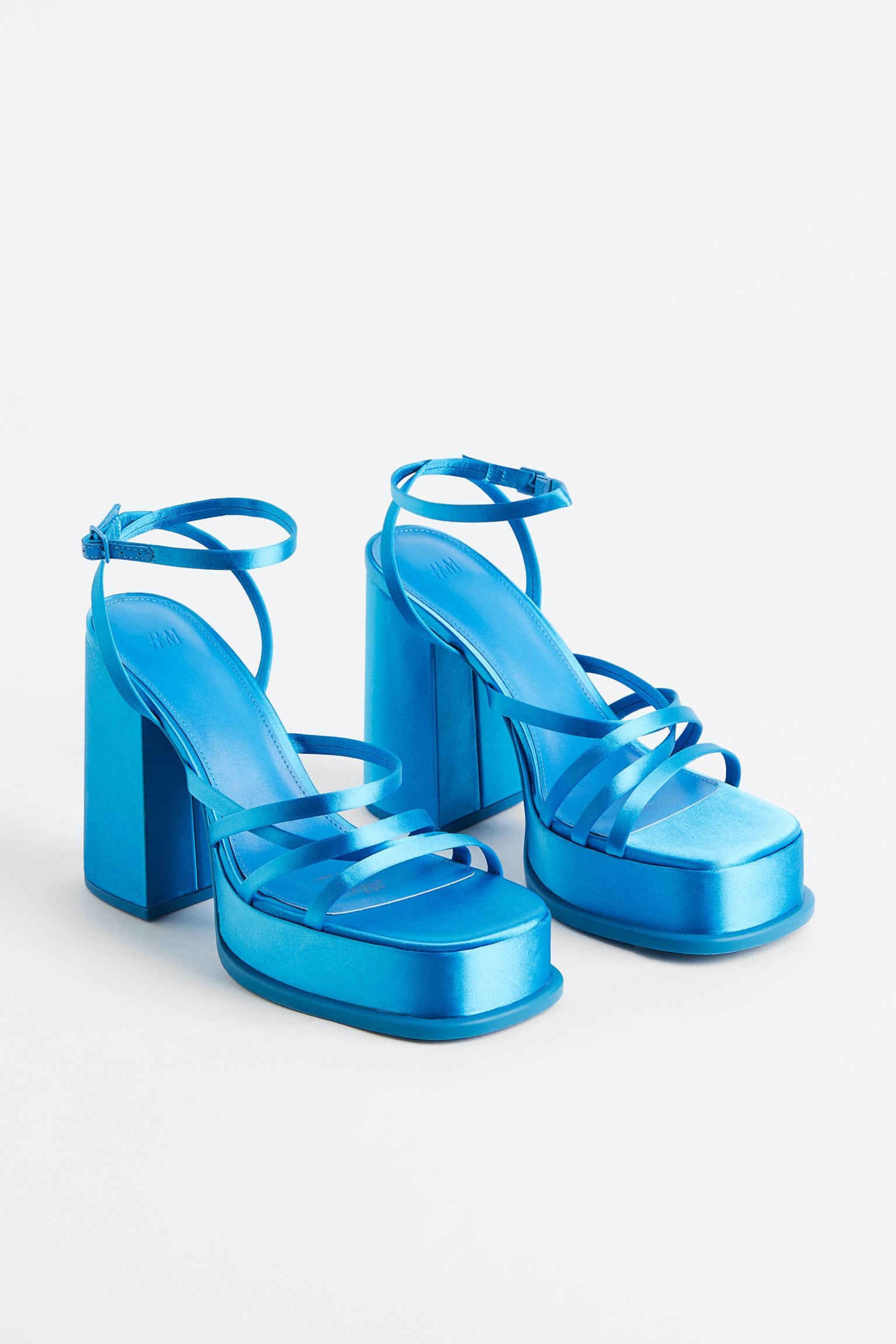 H & M BLUE PLATFORM BLOCK HEEL SANDAL
