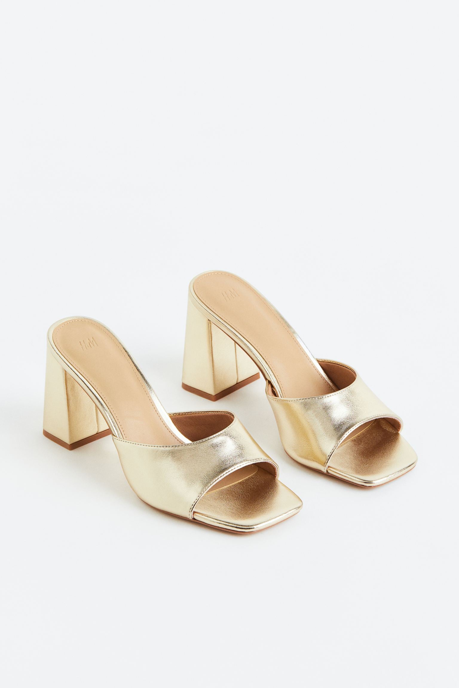 H M GOLD LEATHER BLOCK HEEL MULE