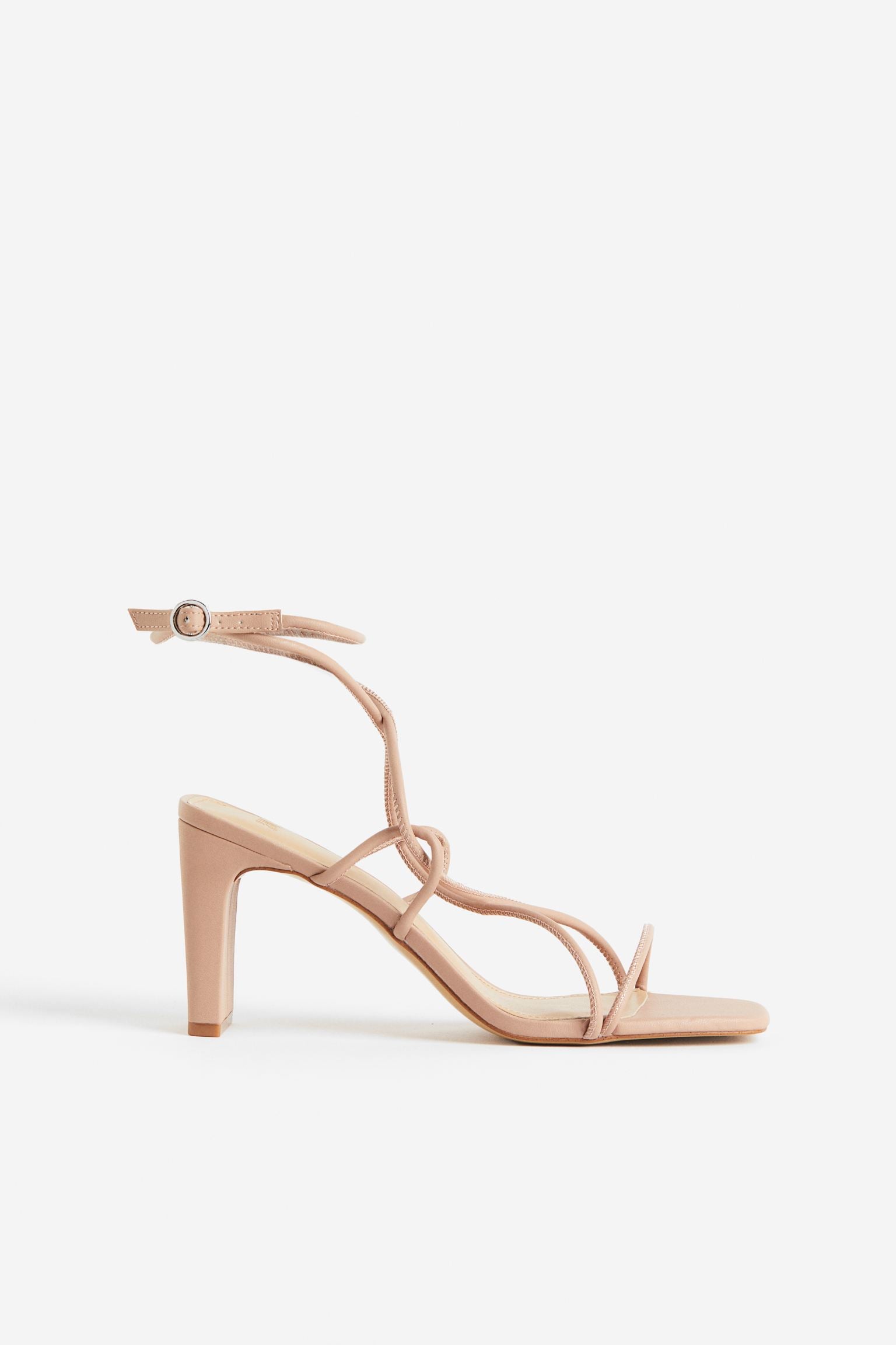 H & M NUDE ANKLE-TIE BLOCK HEEL SANDAL