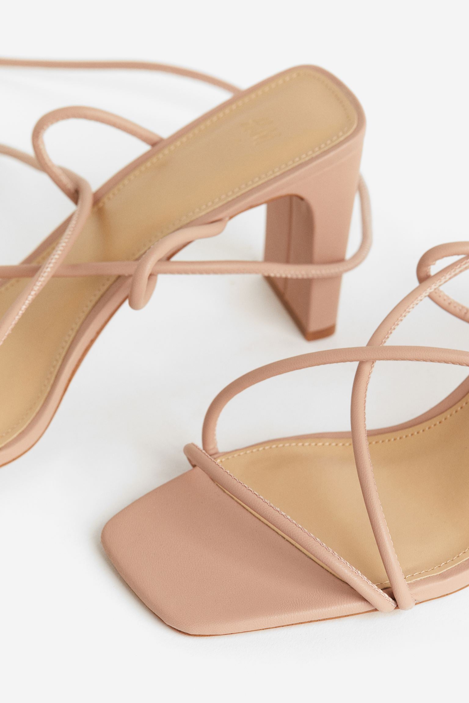 H & M NUDE ANKLE-TIE BLOCK HEEL SANDAL