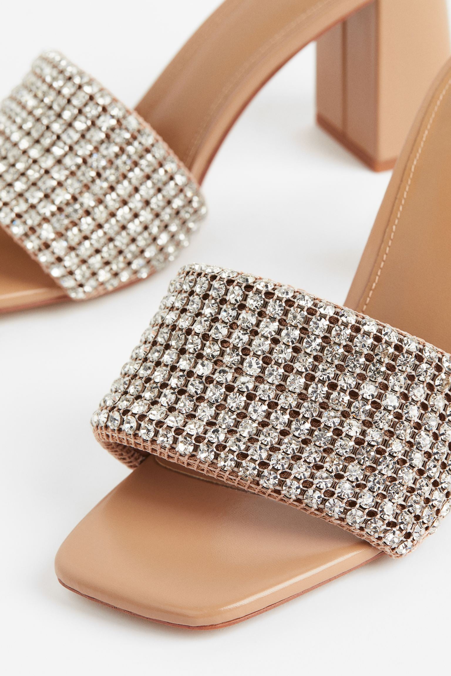 H & M NUDE RHINESTONE BLOCK HEEL MULE