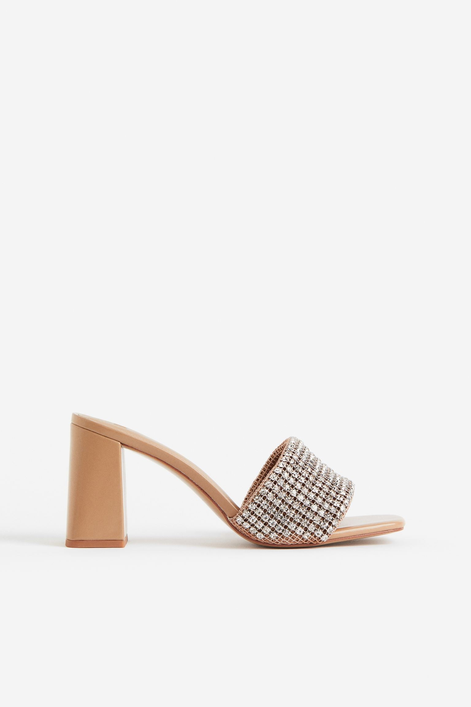 H & M NUDE RHINESTONE BLOCK HEEL MULE
