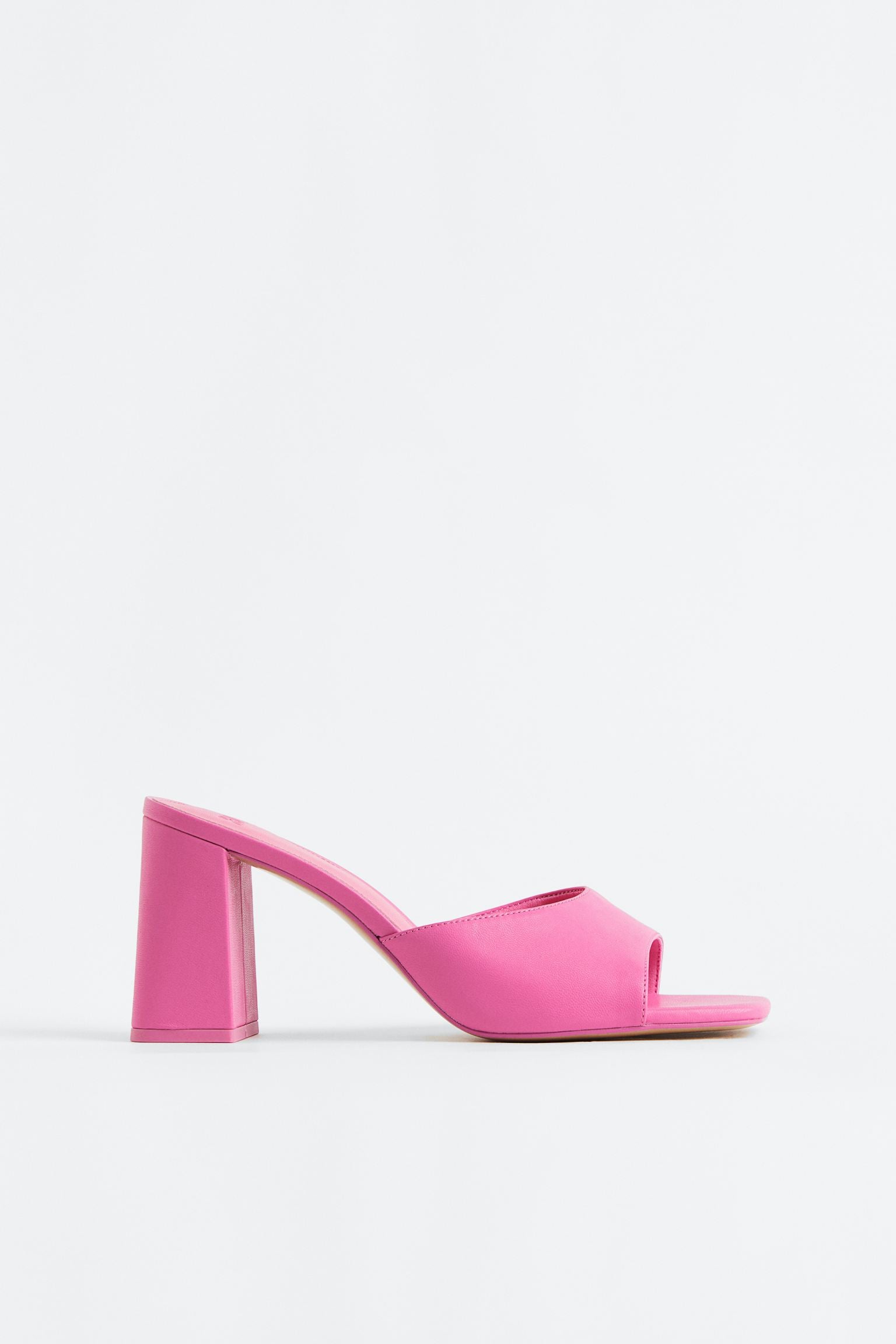 H & M PINK LEATHER BLOCK HEEL MULE