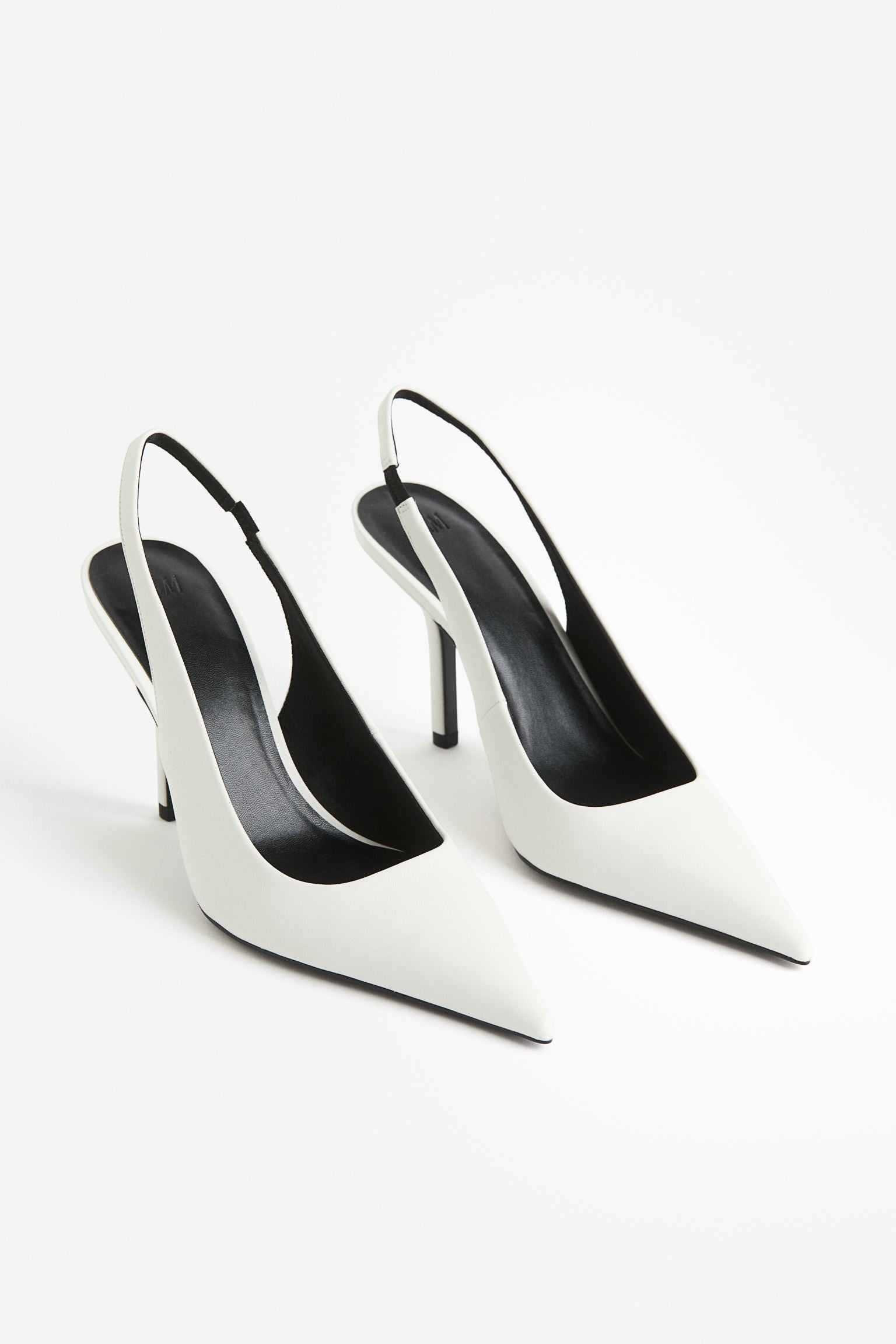 H & M POINTED TOE SLINGBACK HEELS IN WHITE