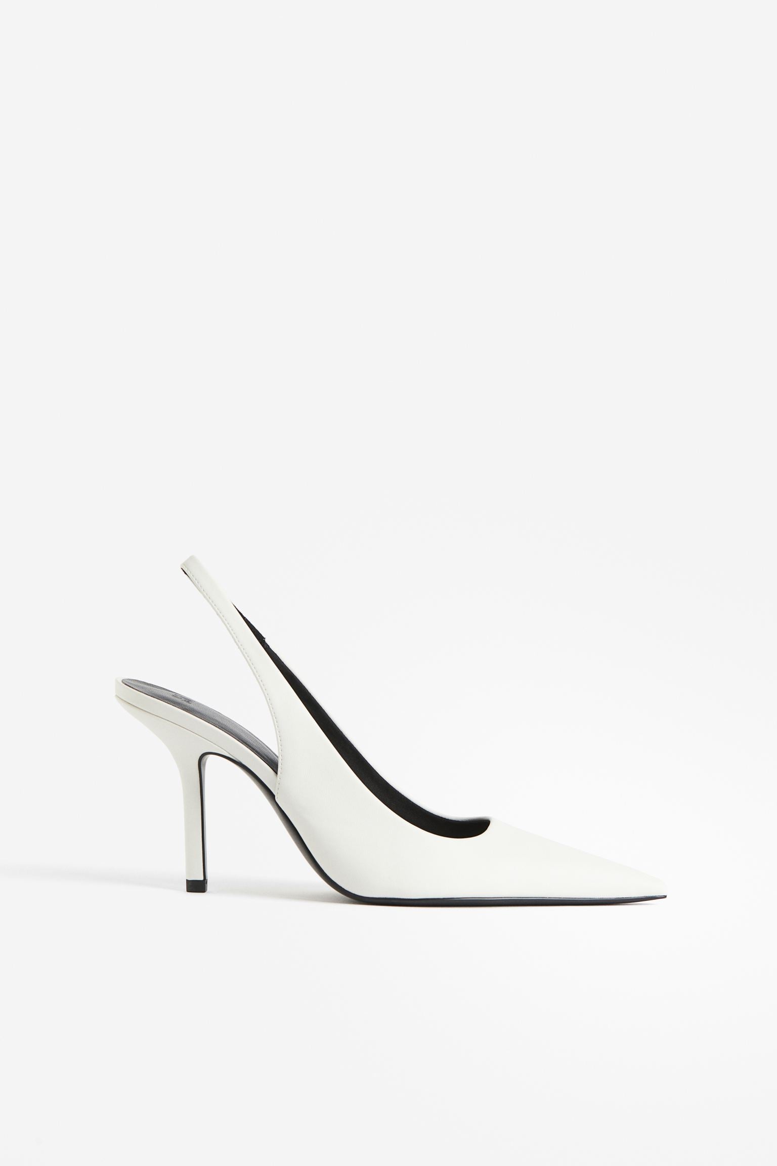 H & M POINTED TOE SLINGBACK HEELS IN WHITE