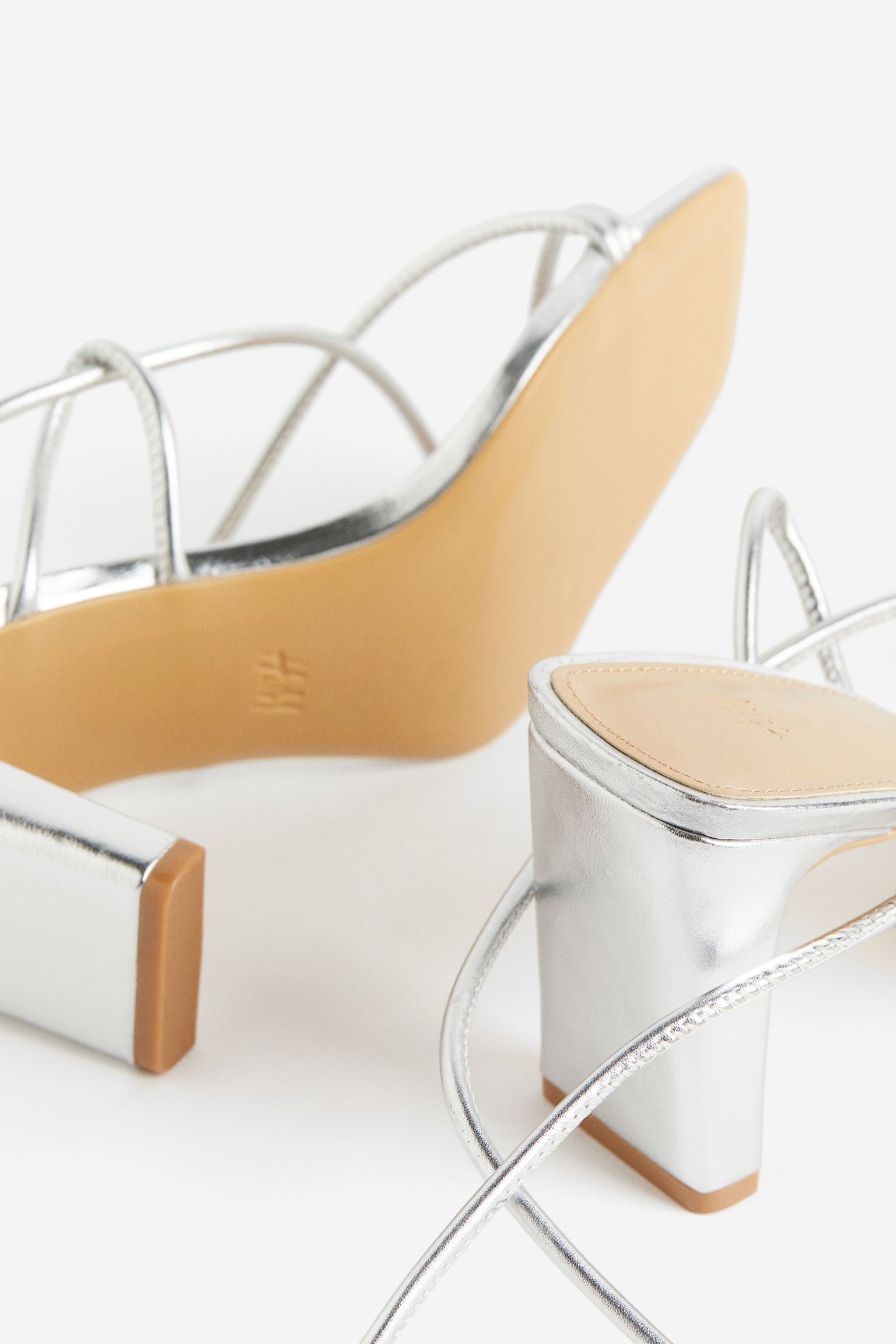 H & M SILVER ANKLE-TIE BLOCK HEEL SANDAL