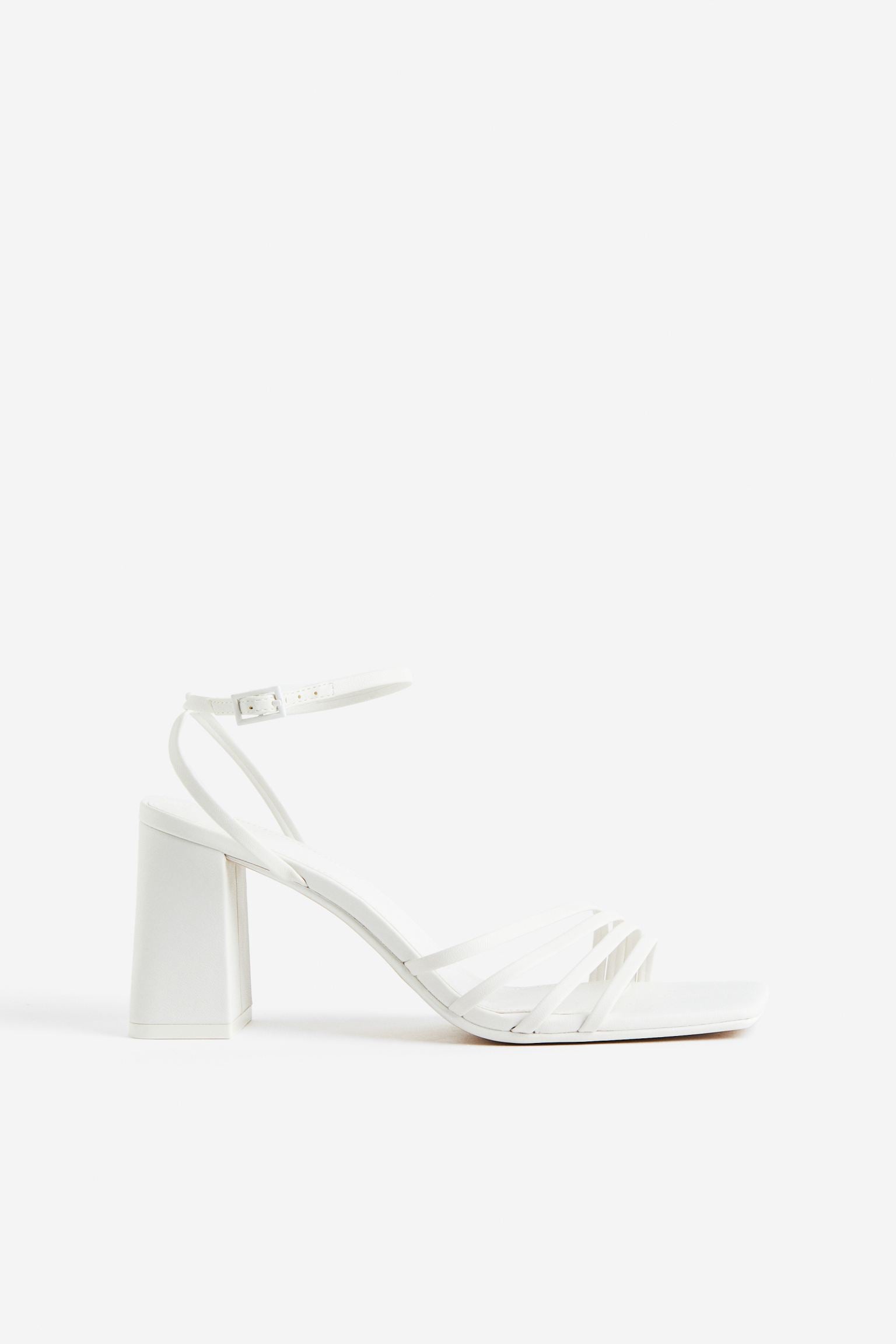 H & M WHITE LEATHER STRAPPY BLOCK HEEL SANDAL