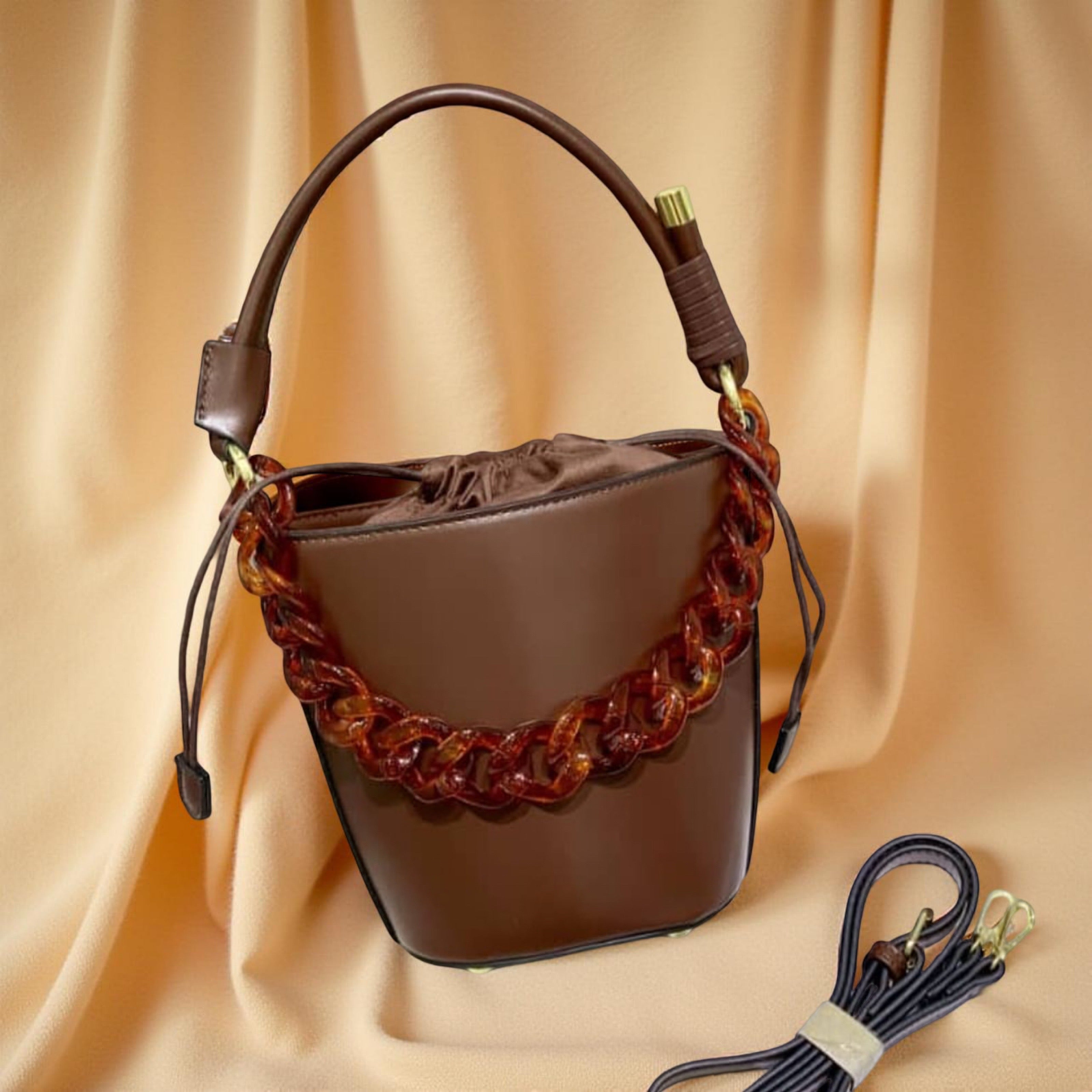 Fashion Drawstring Bucket Bag in Coffee