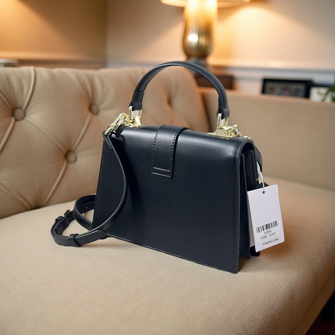 Versse Structured Top Handle Mini Bag in Wine in Black