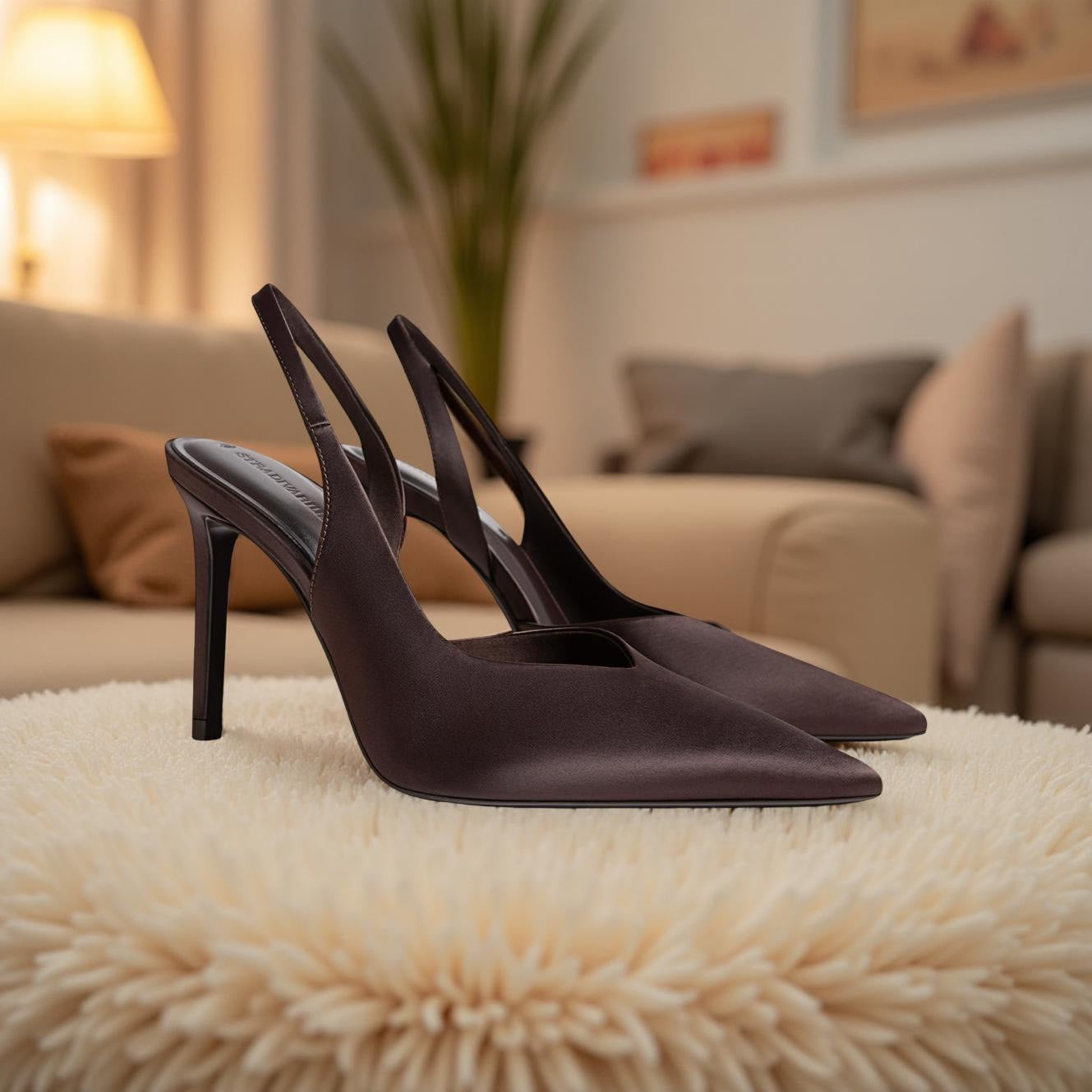 Stradivarius Pointed Toe Slingback Heels in Coffee