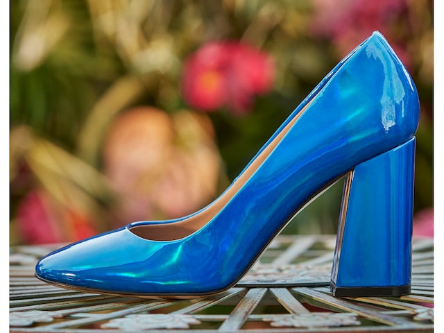 MIX NO 6 COBALT BLUE PATENT ALMOND TOE BLOCK HEEL PUMP