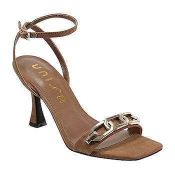 UNISA BROWN CHAIN DETAIL HEELED SANDAL