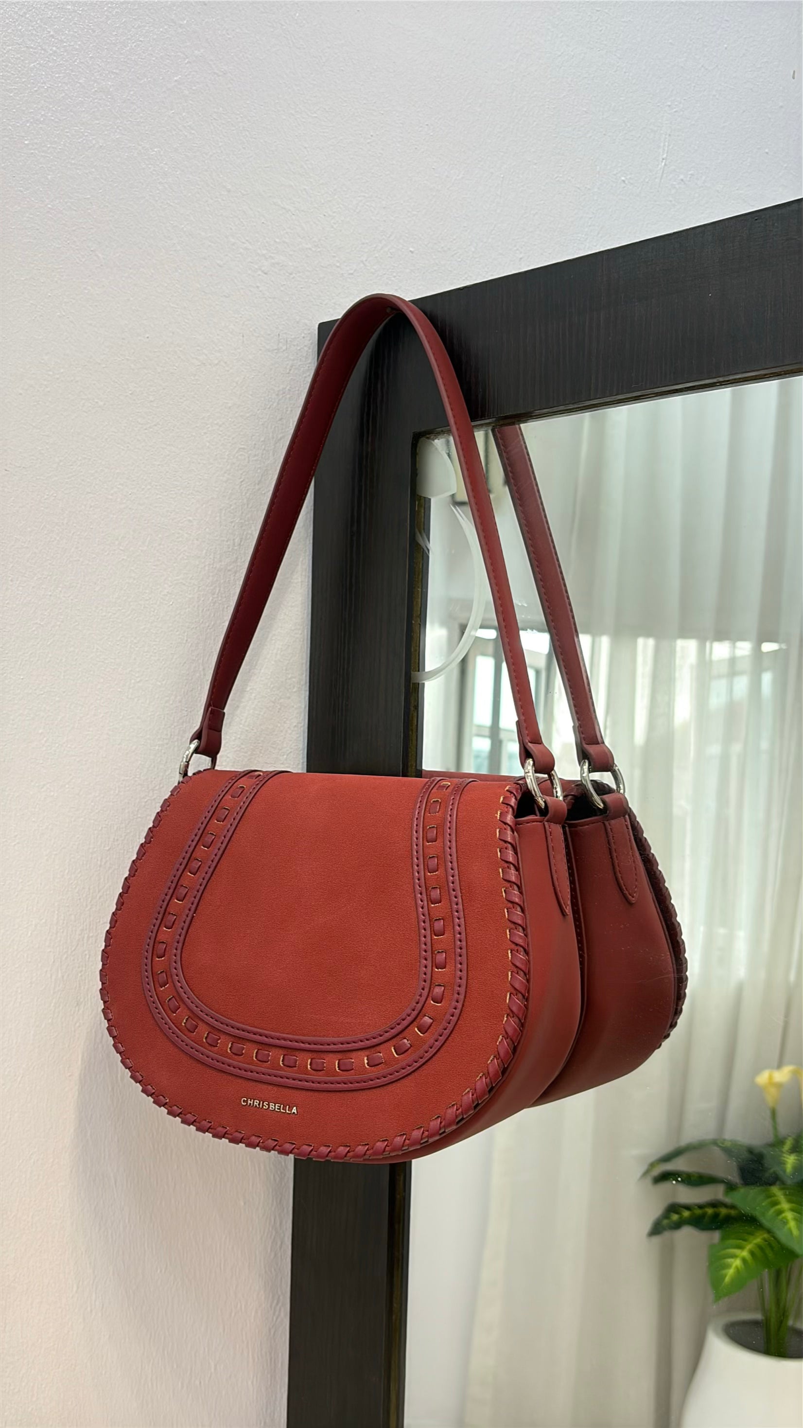 Chrisbella Suede Flap Double Strap Bag in Red