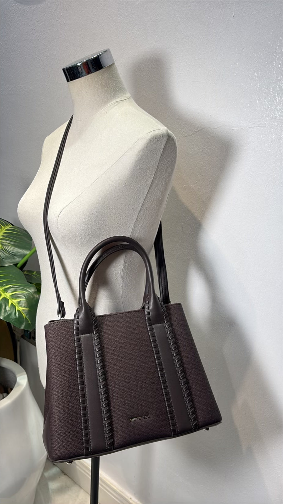 Chrisbella Double Handle Structured Medium Bag in Coffee