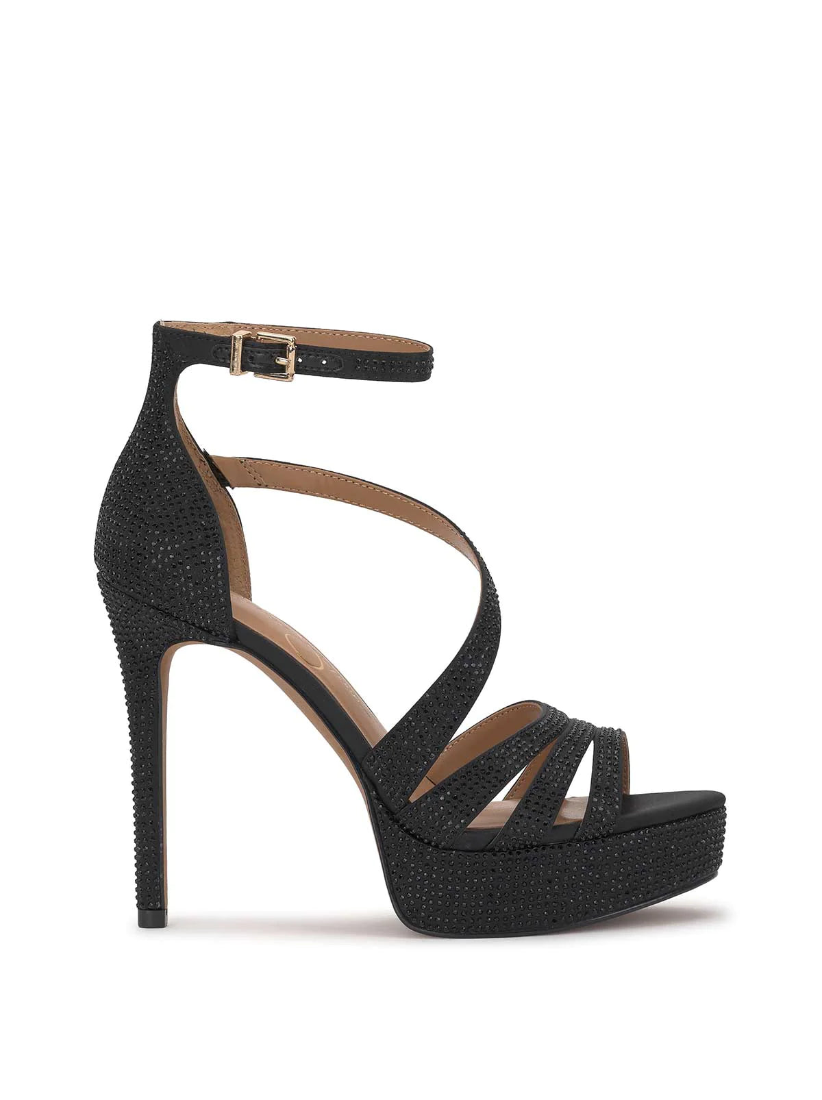 JESSICA SIMPSON EMBELLISHED PLATFORM STILETTO SANDAL IN BLACK