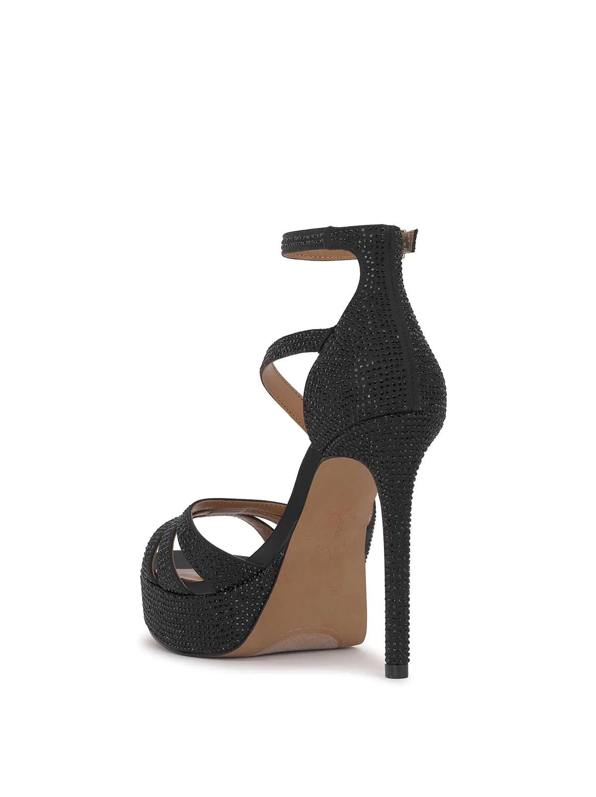 JESSICA SIMPSON EMBELLISHED PLATFORM STILETTO SANDAL IN BLACK