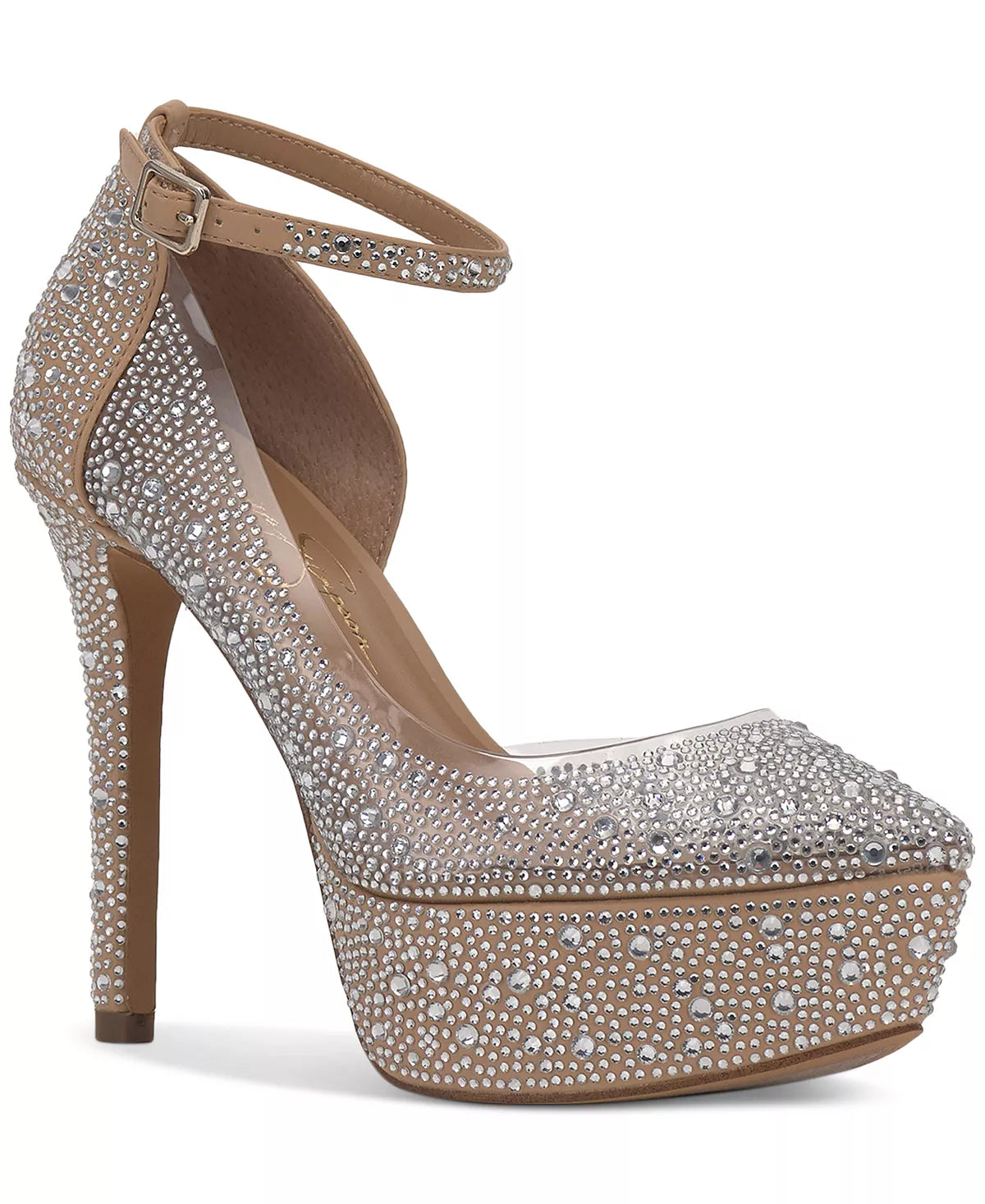 JESSICA SIMPSON NUDE VINYL EMBELLISHED D'ORSAY PLATFORM HEELS