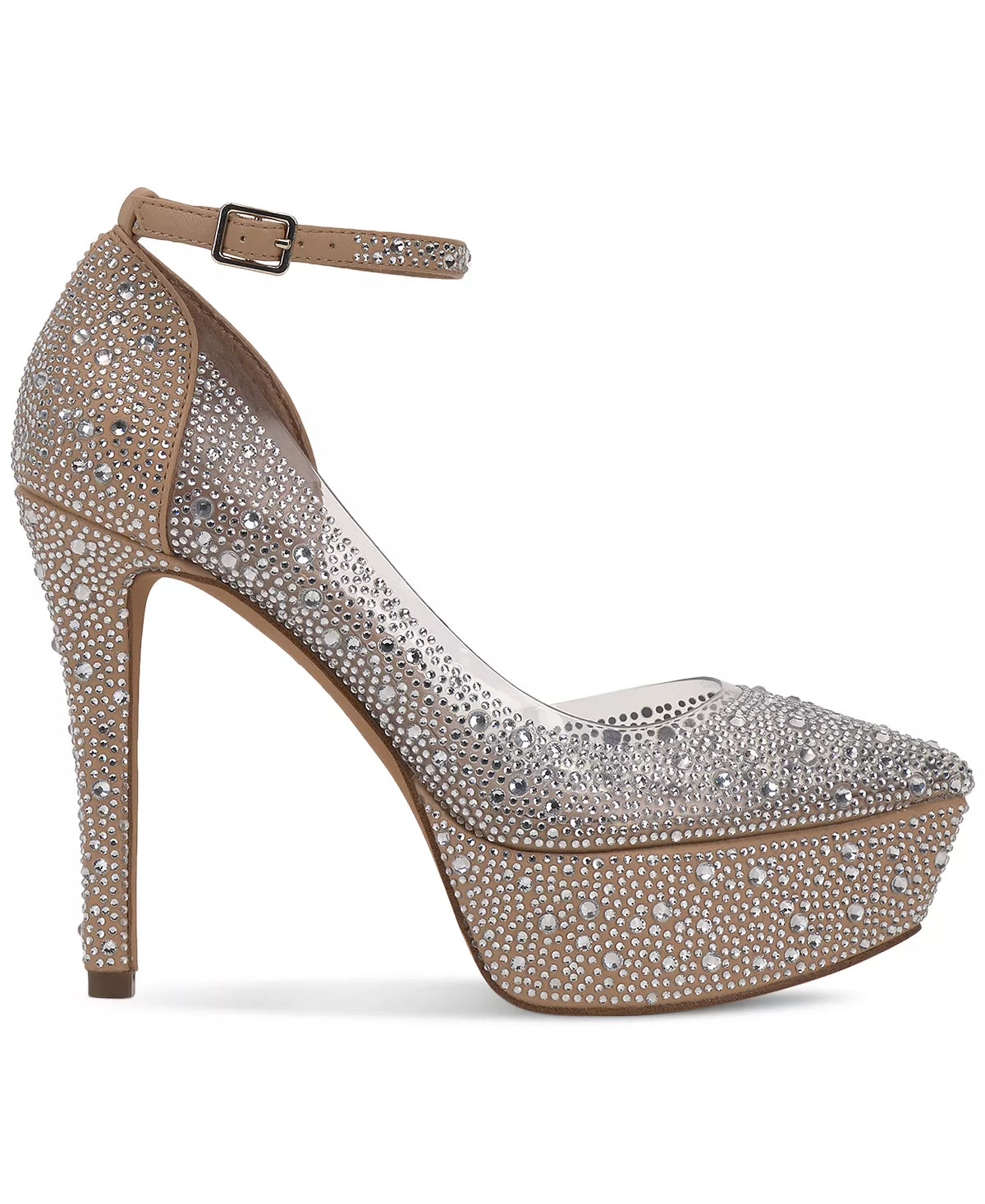 JESSICA SIMPSON NUDE VINYL EMBELLISHED D'ORSAY PLATFORM HEELS