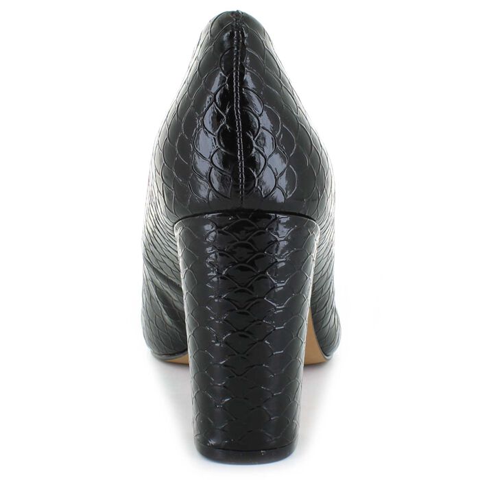 JESSICA SIMPSON TEXTURED PATENT LEATHER BLOCK HEEL PUMP IN BLACK