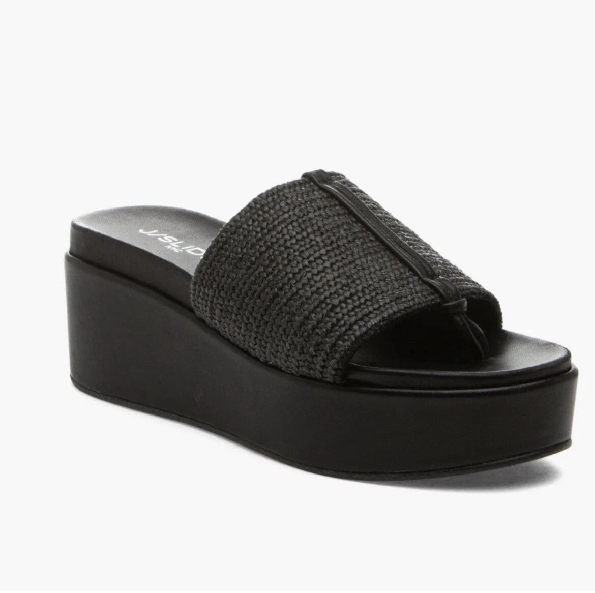 J Slides Raffia Platform Slide in Black