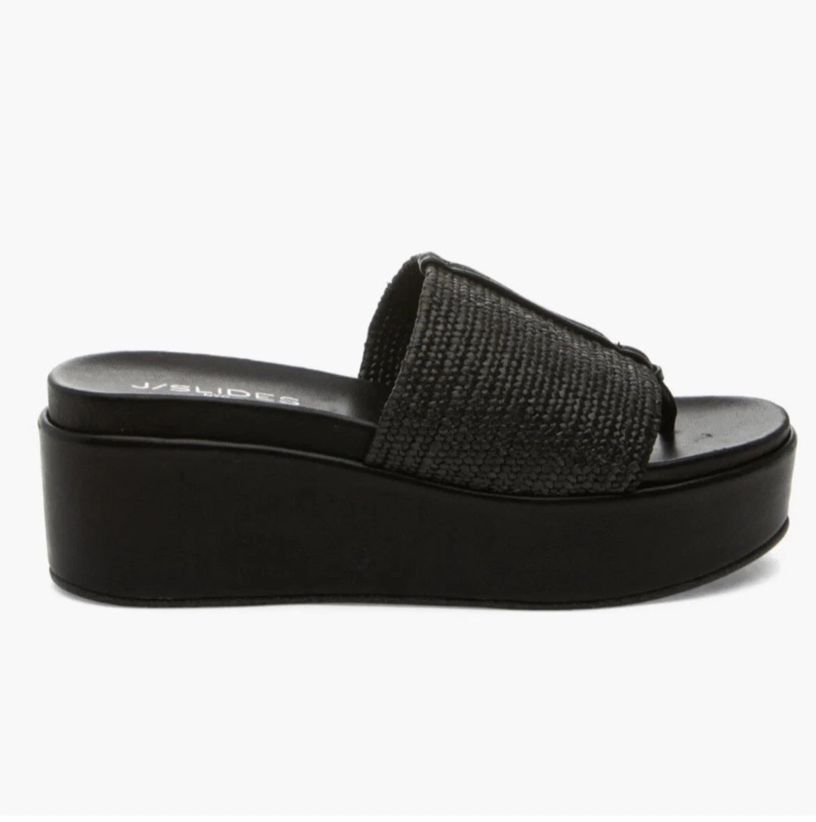 J Slides Raffia Platform Slide in Black