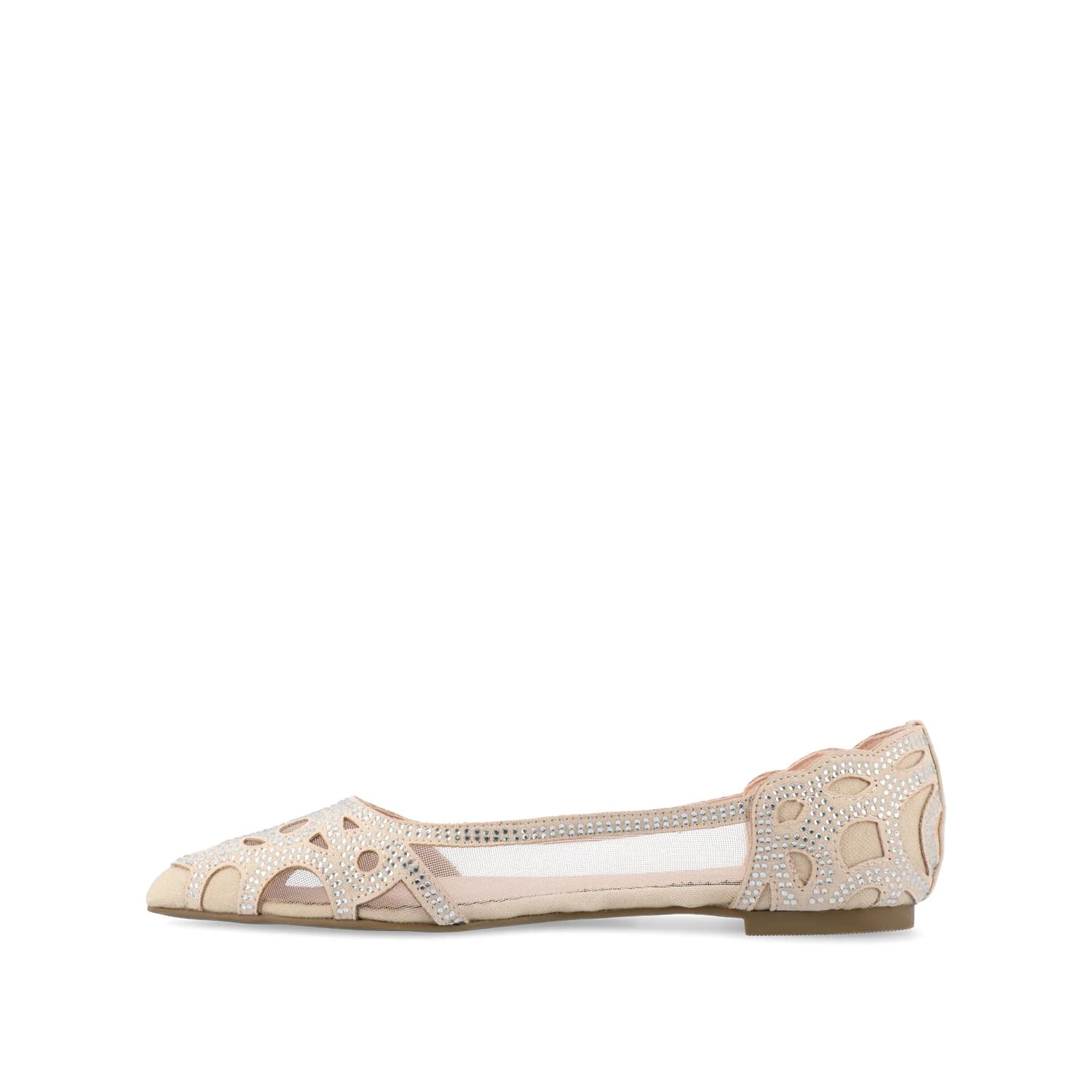 Journee Collection Mesh Detail Embellsihed Pointed Toe Dress Flat Shoes In Nude