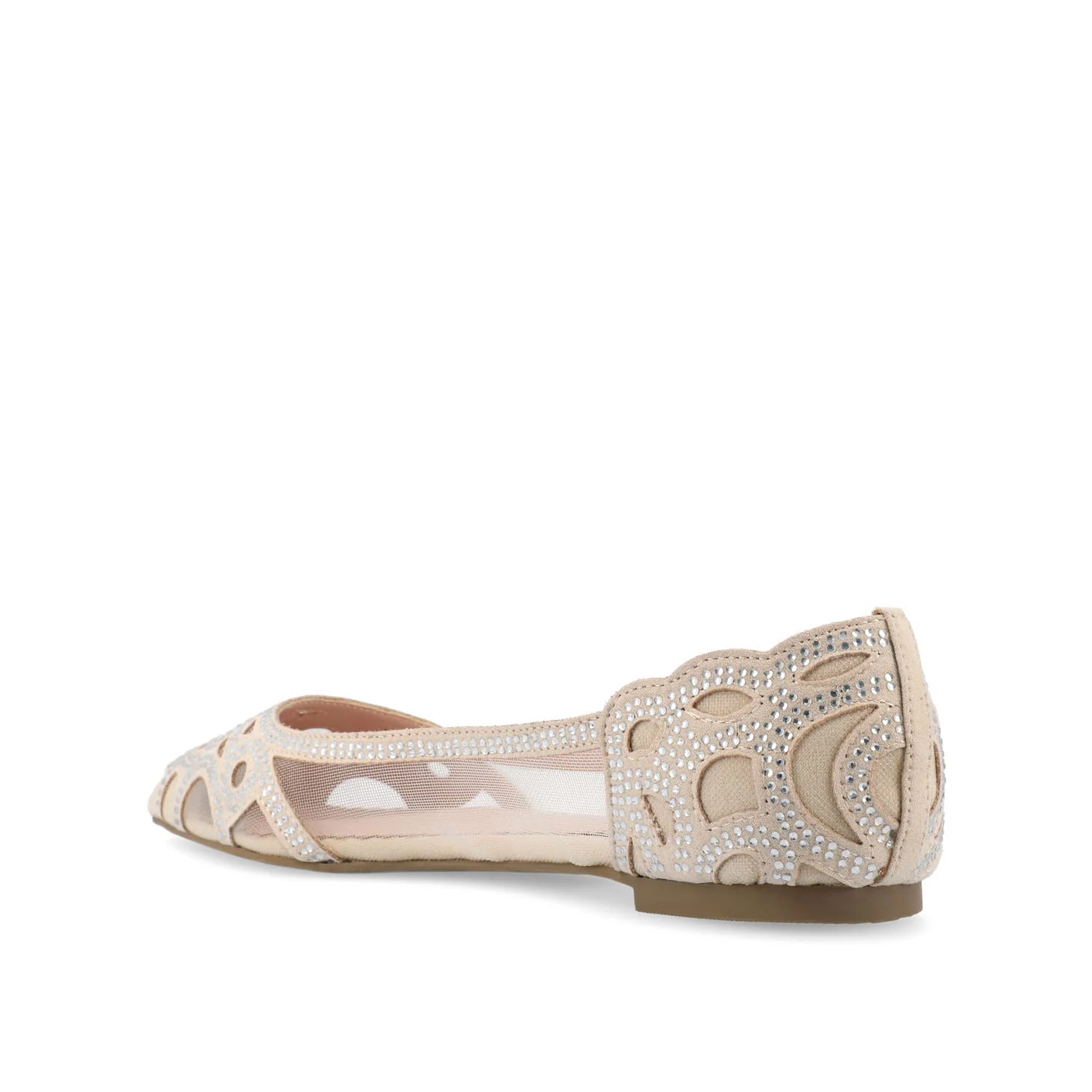 Journee Collection Mesh Detail Embellsihed Pointed Toe Dress Flat Shoes In Nude