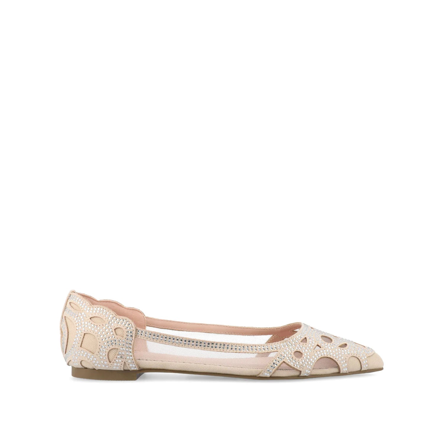 Journee Collection Mesh Detail Embellsihed Pointed Toe Dress Flat Shoes In Nude