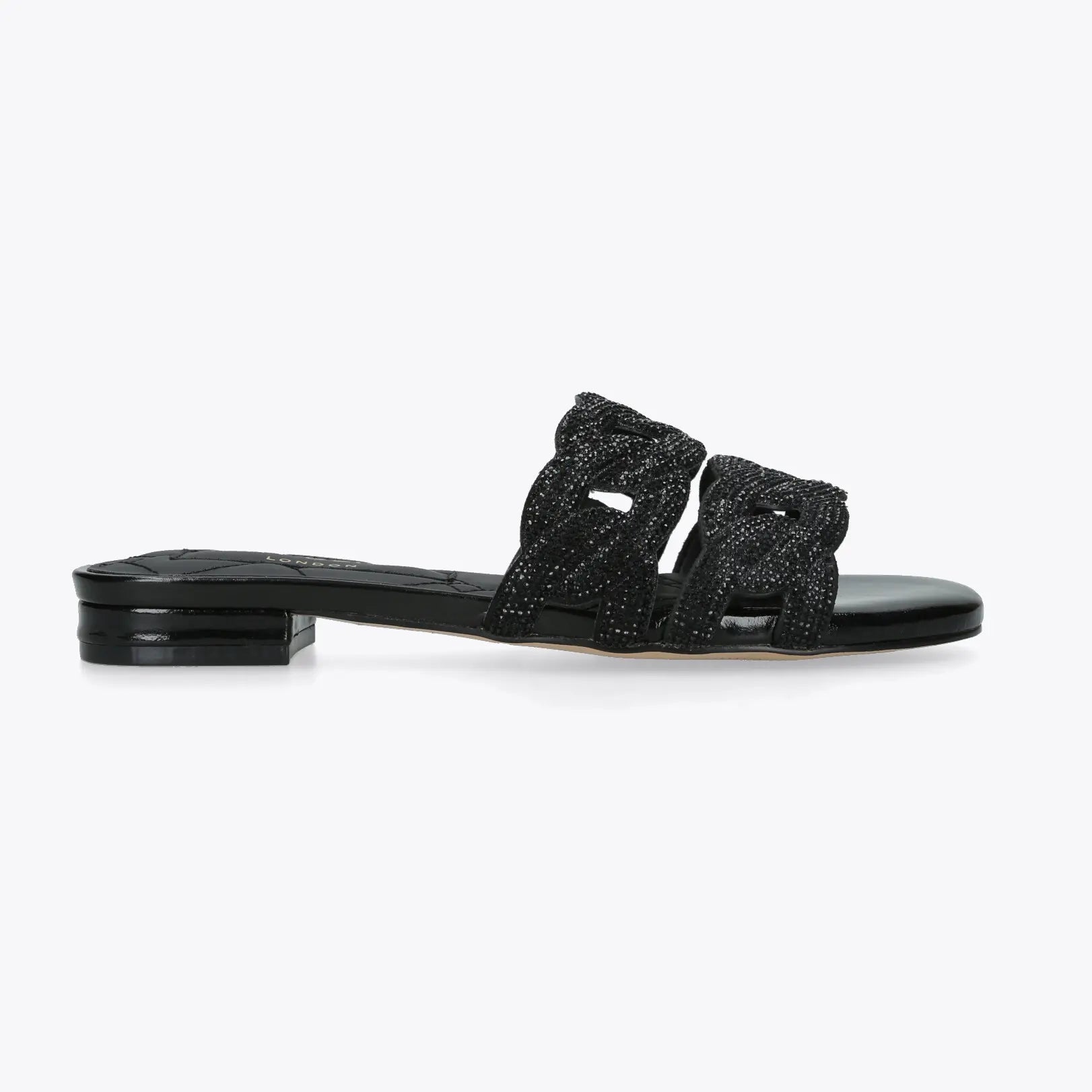 Kurt Geiger Crystal Chain Flat Sandal in Black