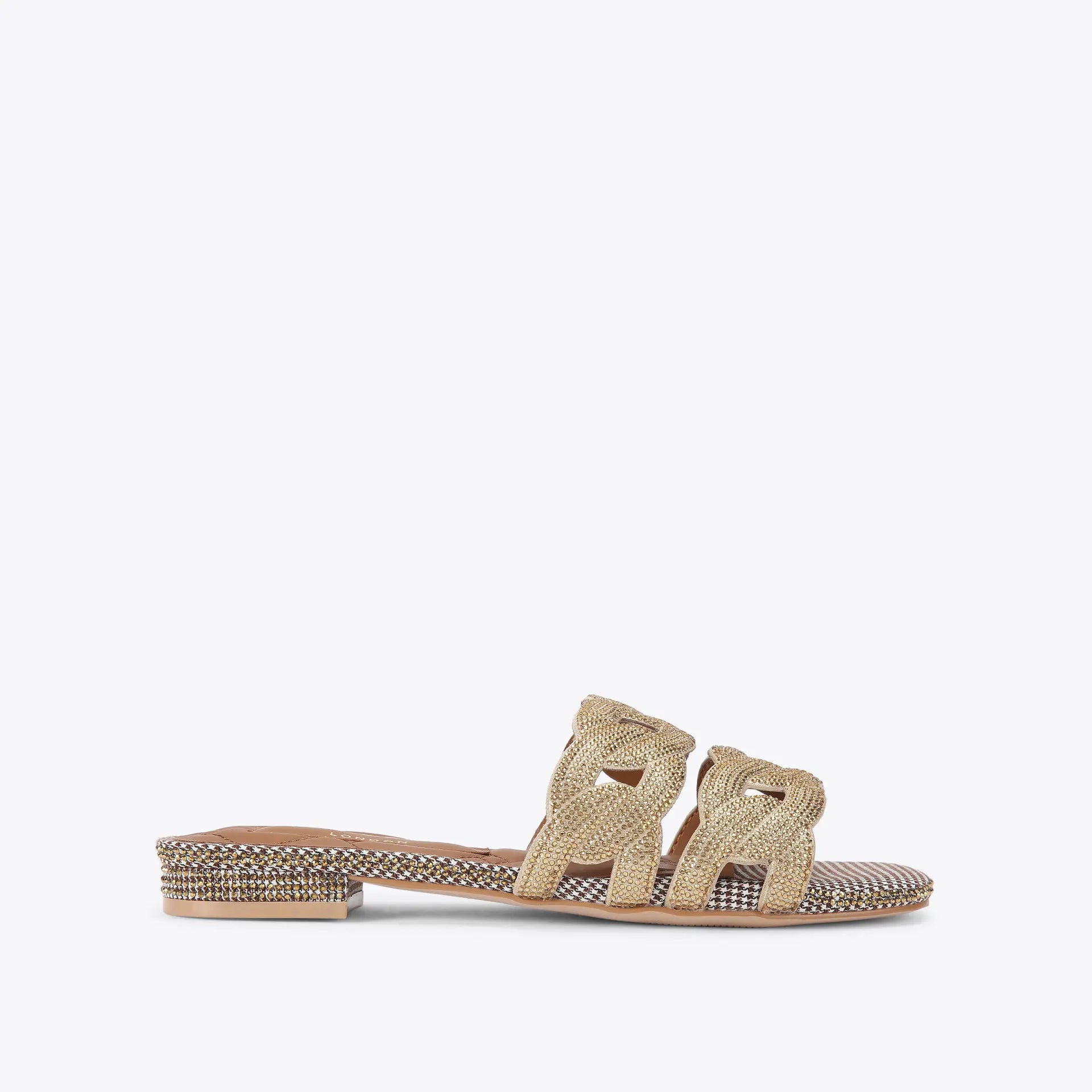 Kurt Geiger Crystal Chain Flat Sandal in Gold