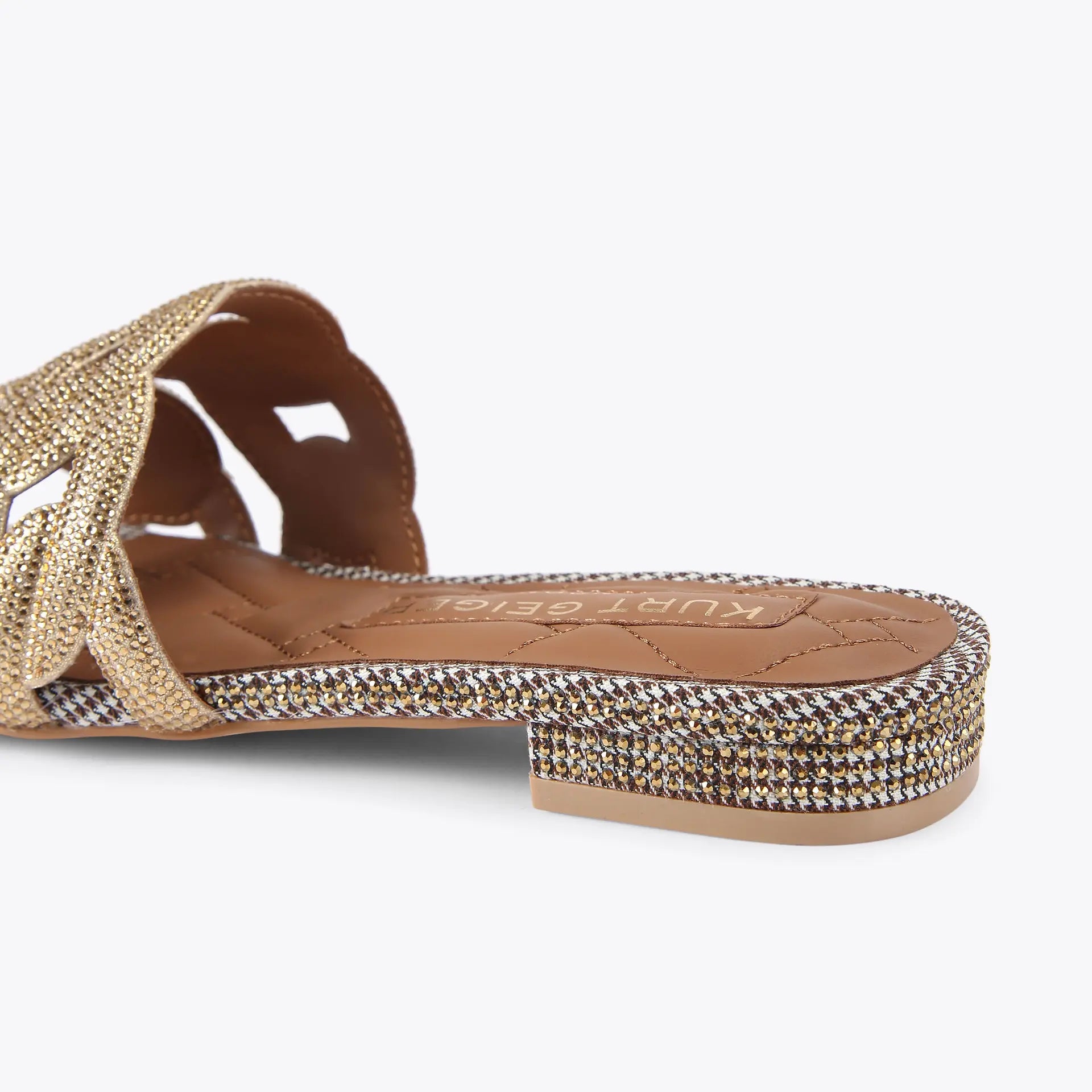 Kurt Geiger Crystal Chain Flat Sandal in Gold
