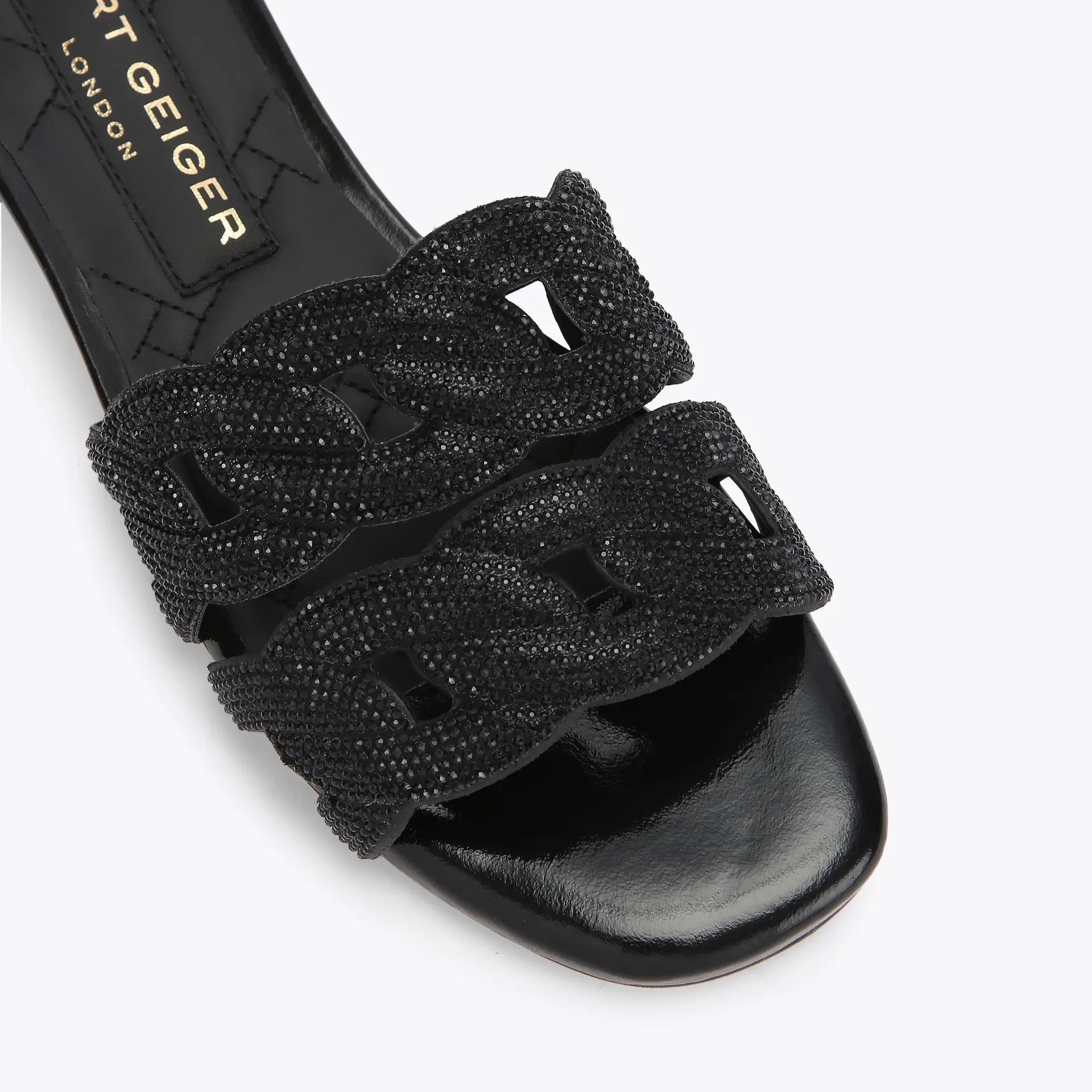 Kurt Geiger Crystal Chain Flat Sandal in Black