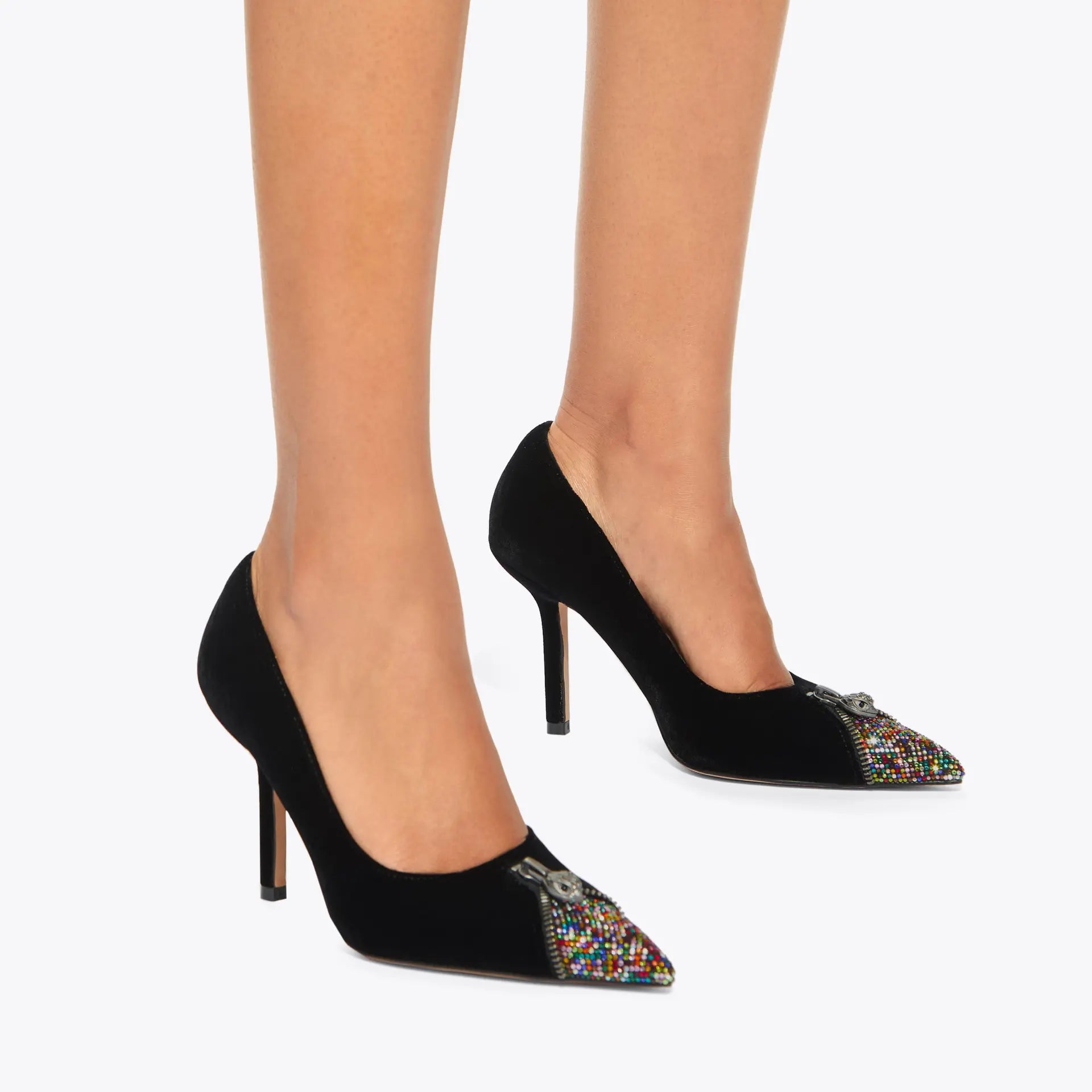 Kurt Geiger Velvet Zip Court Heel With Multi Toe in Black