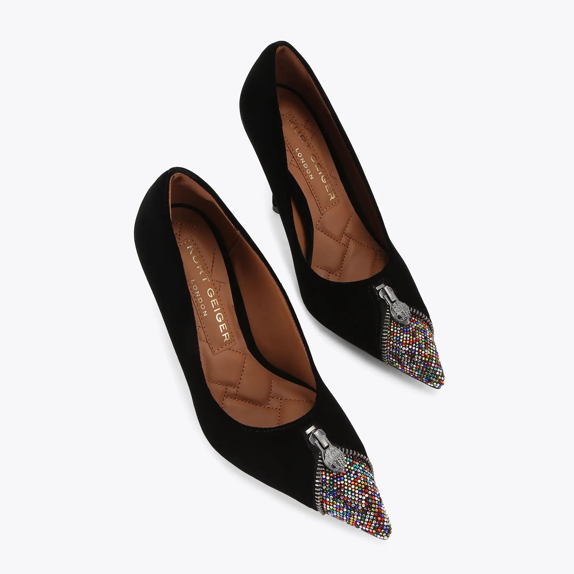 Kurt Geiger Velvet Zip Court Heel With Multi Toe in Black