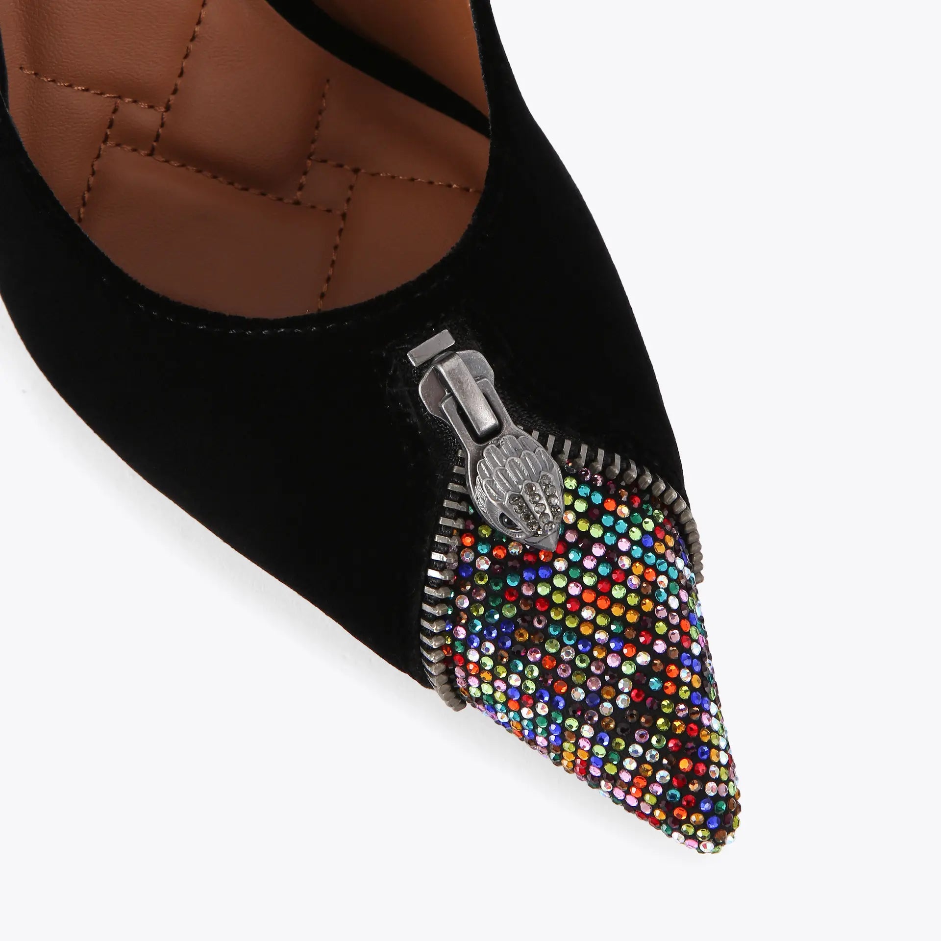 Kurt Geiger Velvet Zip Court Heel With Multi Toe in Black