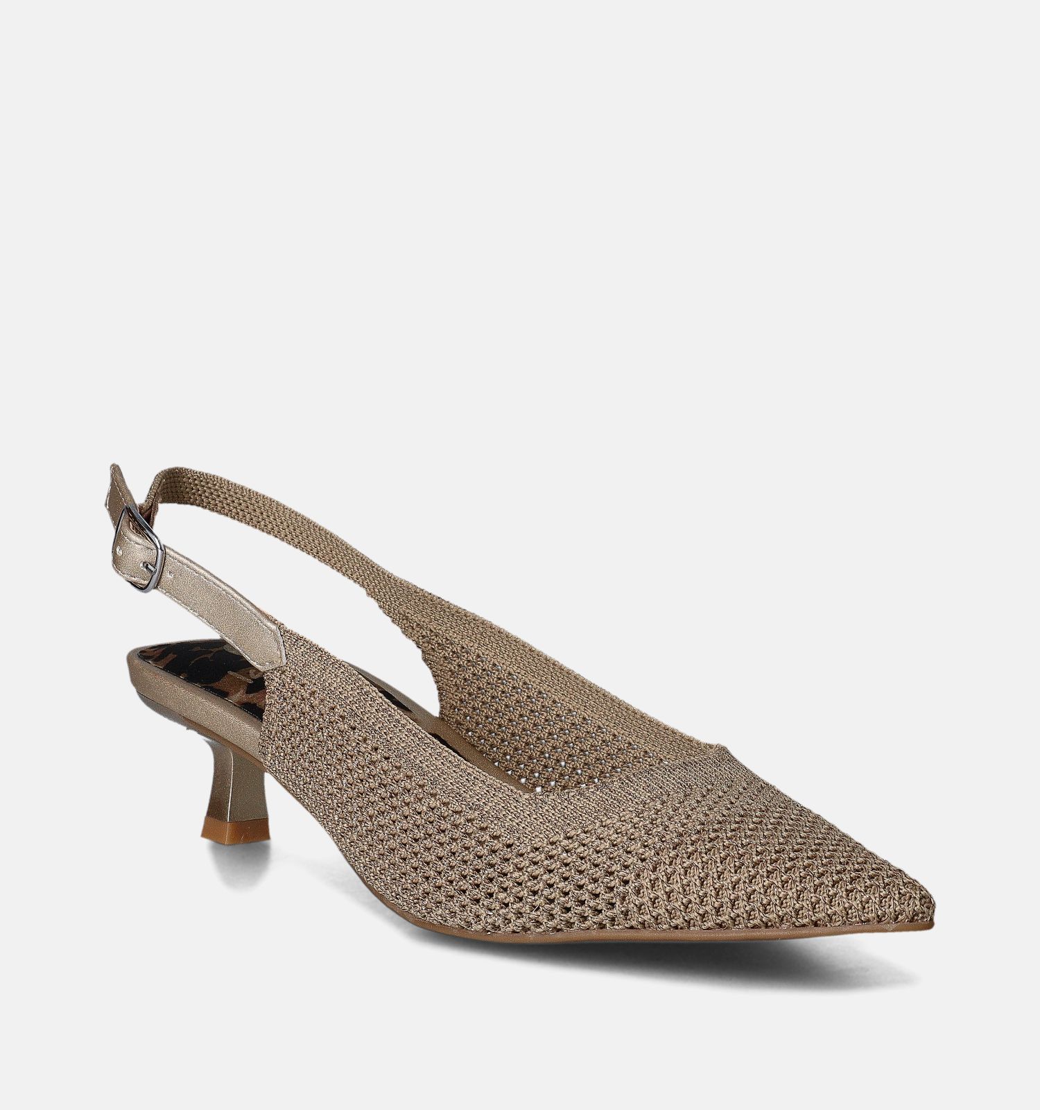 La Strada Breathable Pointed Toe Slingback Kitten Heels in Brown