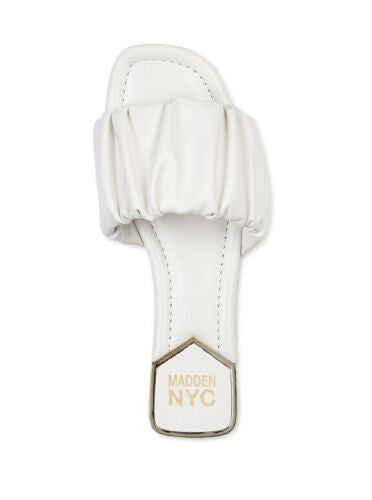 MADDEN NYC WHITE RUCHED SLIPPERS