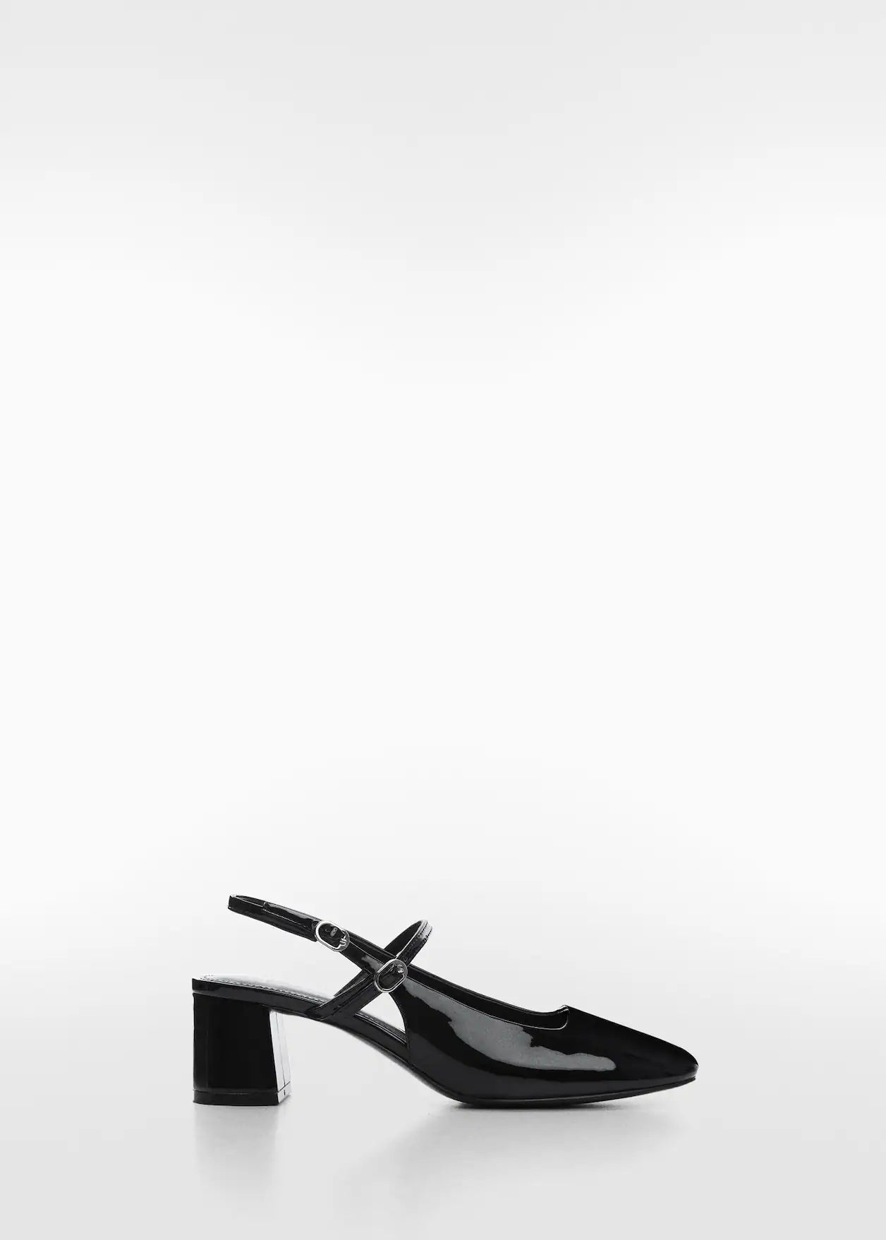 MANGO BLACK PATENT ALMOND TOE BLOCK HEELS