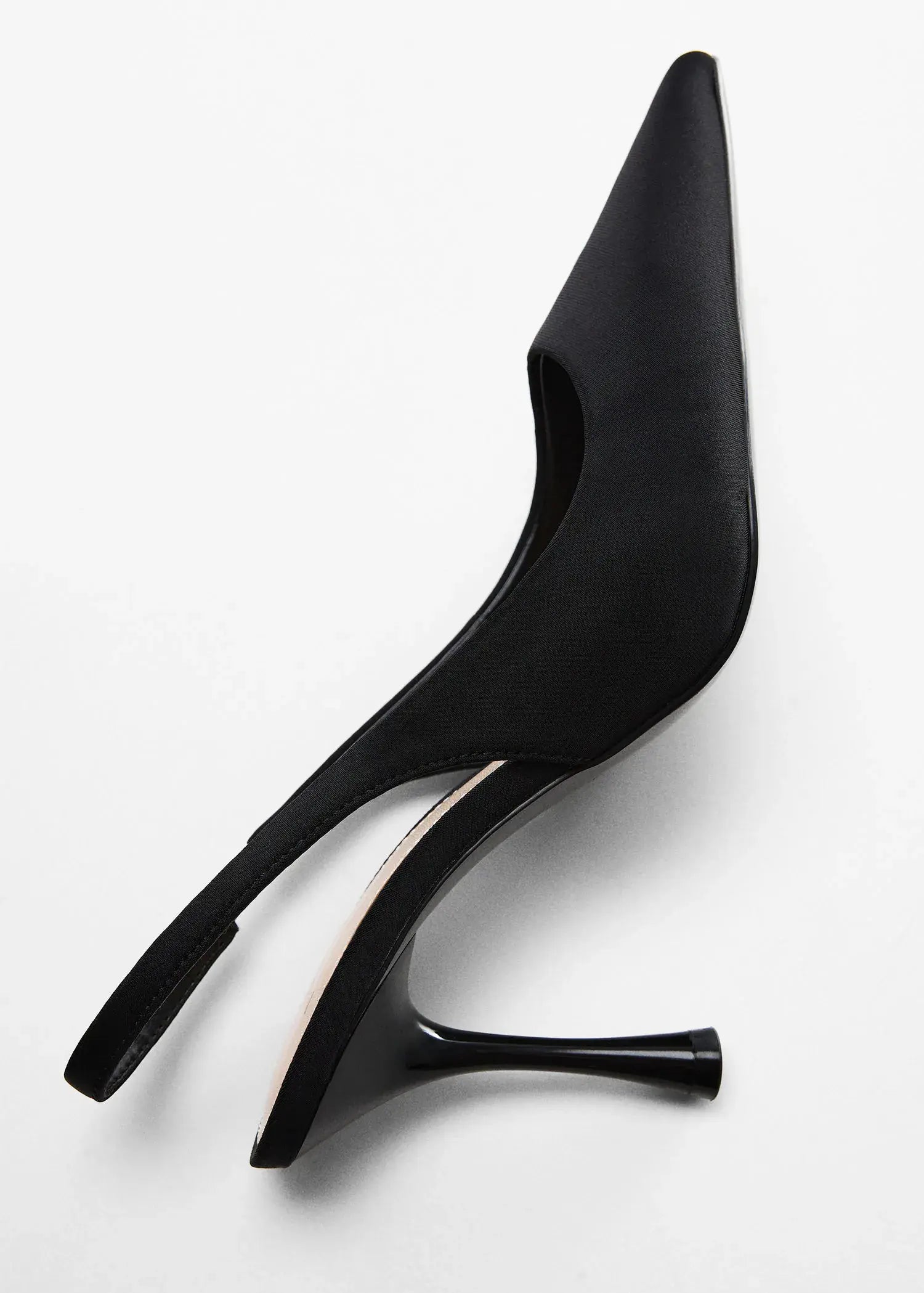 MANGO BLACK SATIN POINTED TOE SLINGBACK HEELS