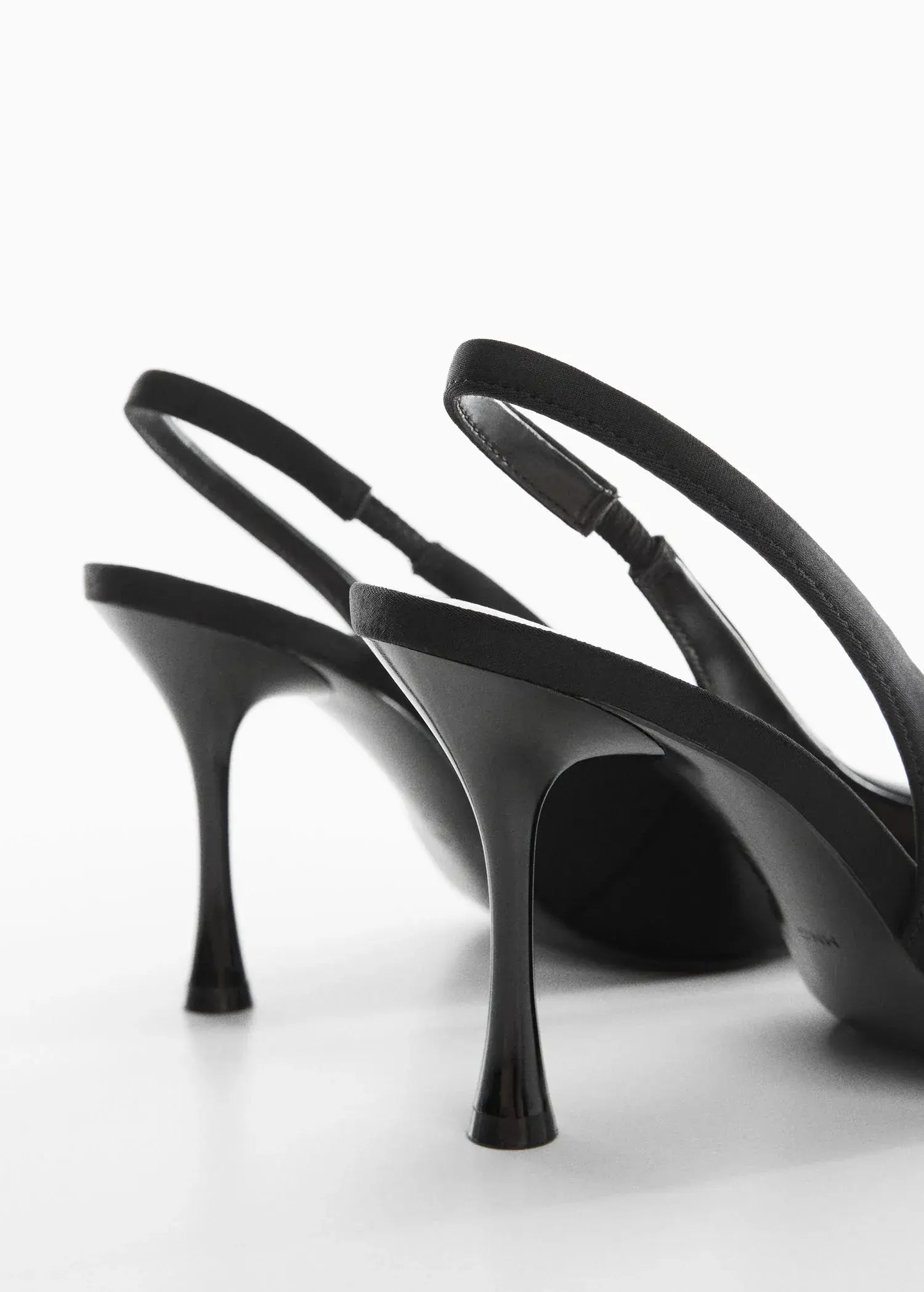 MANGO BLACK SATIN POINTED TOE SLINGBACK HEELS