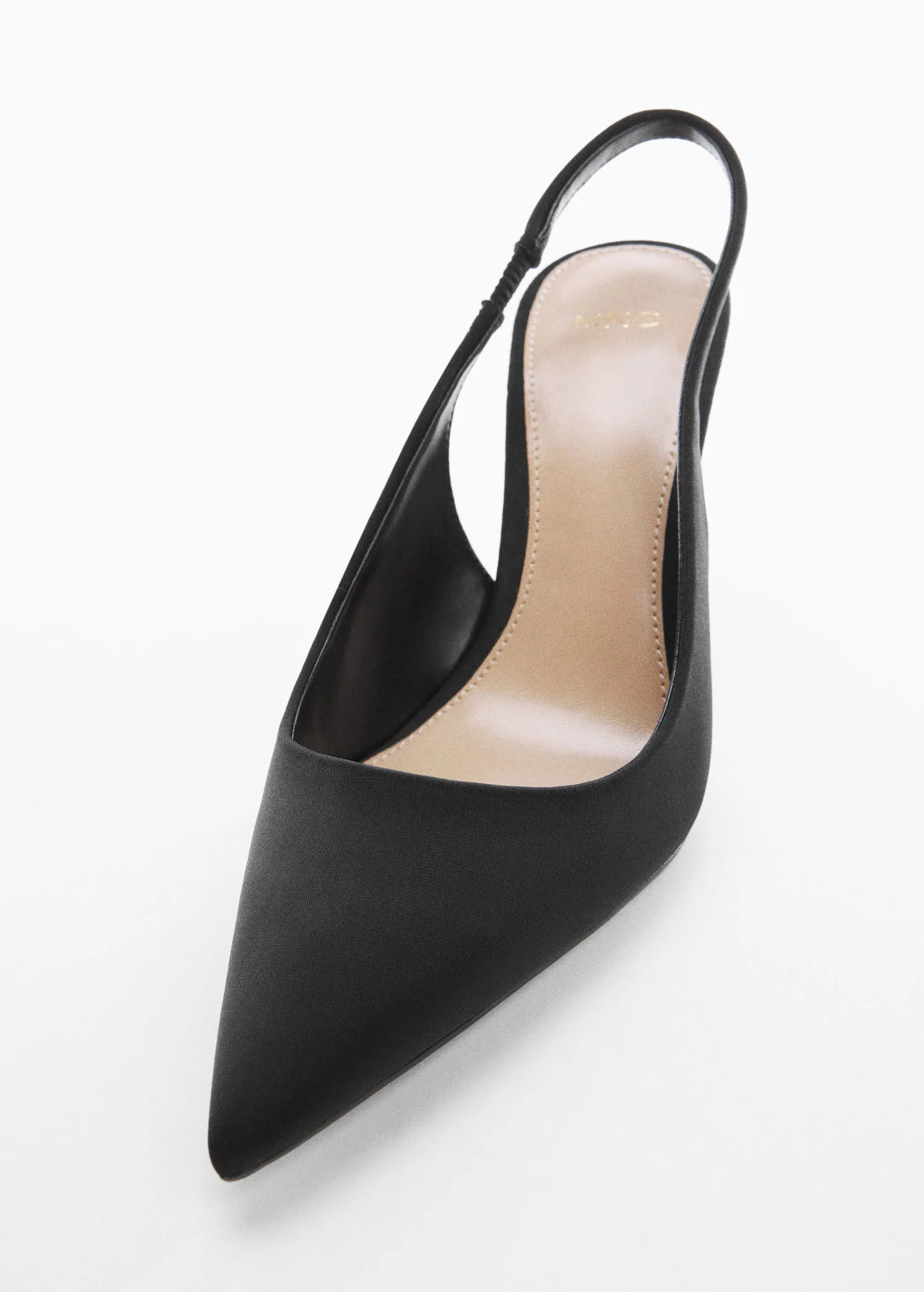 MANGO BLACK SATIN POINTED TOE SLINGBACK HEELS