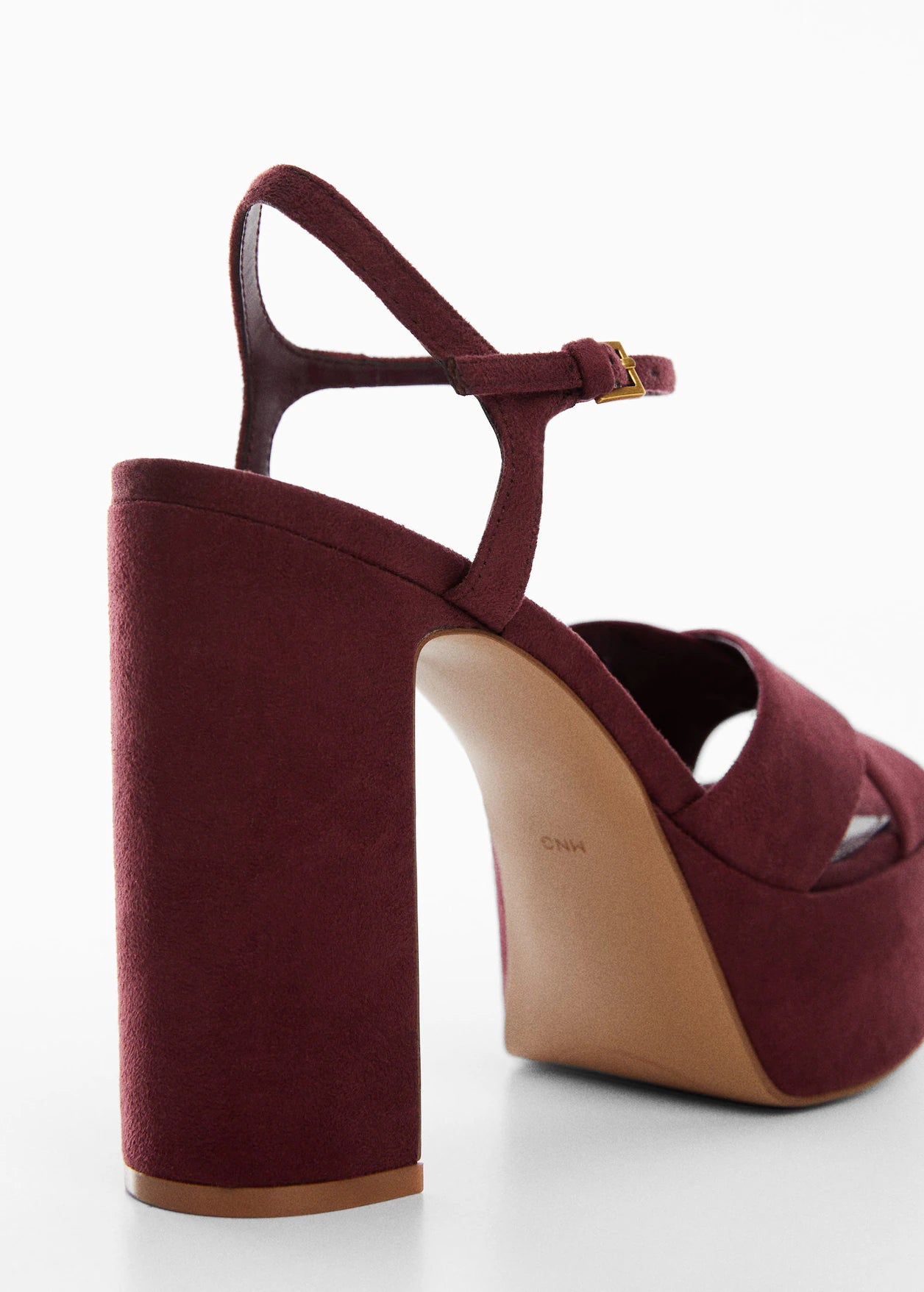 MANGO BURGUNDY CROSS STRAP BLOCK HEEL SANDAL