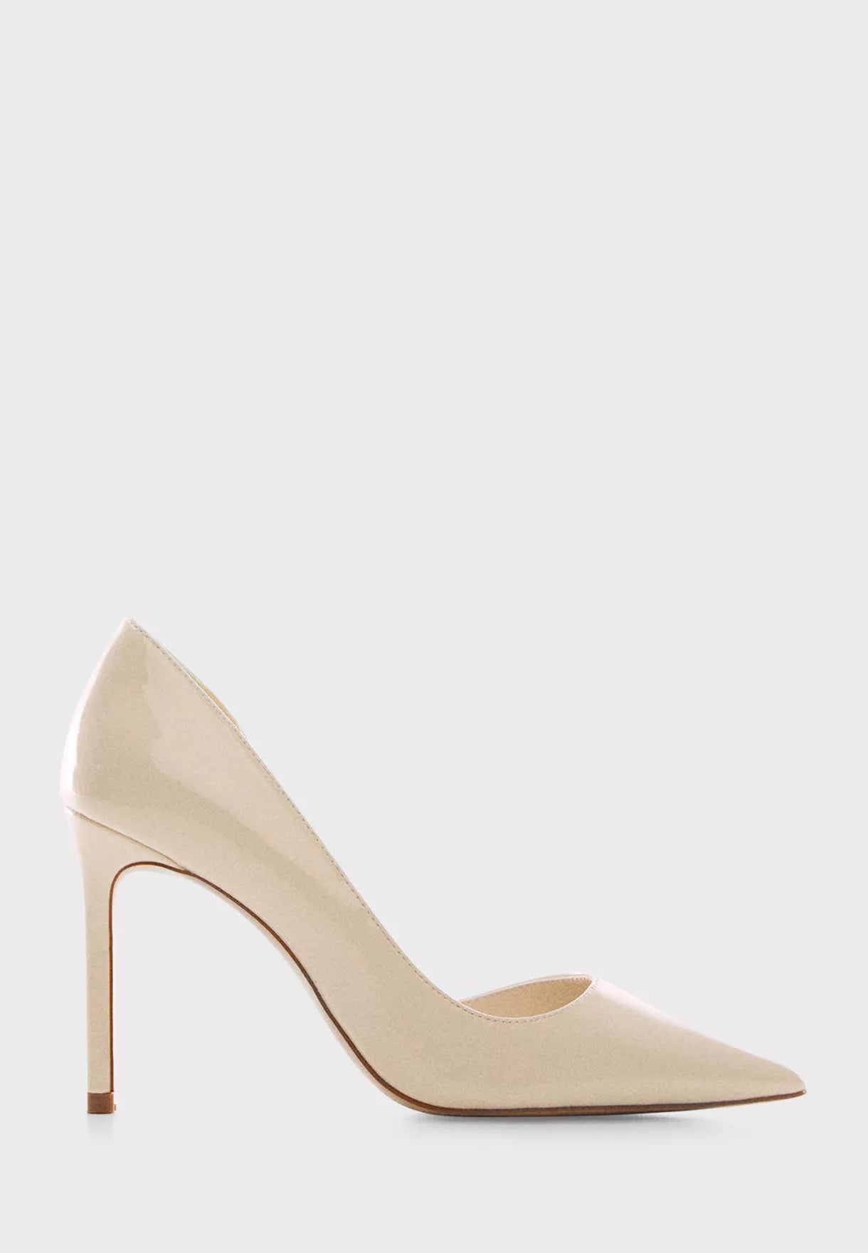 MANGO ECRU PATENT ASYMMETRIC POINTED TOE HEELS