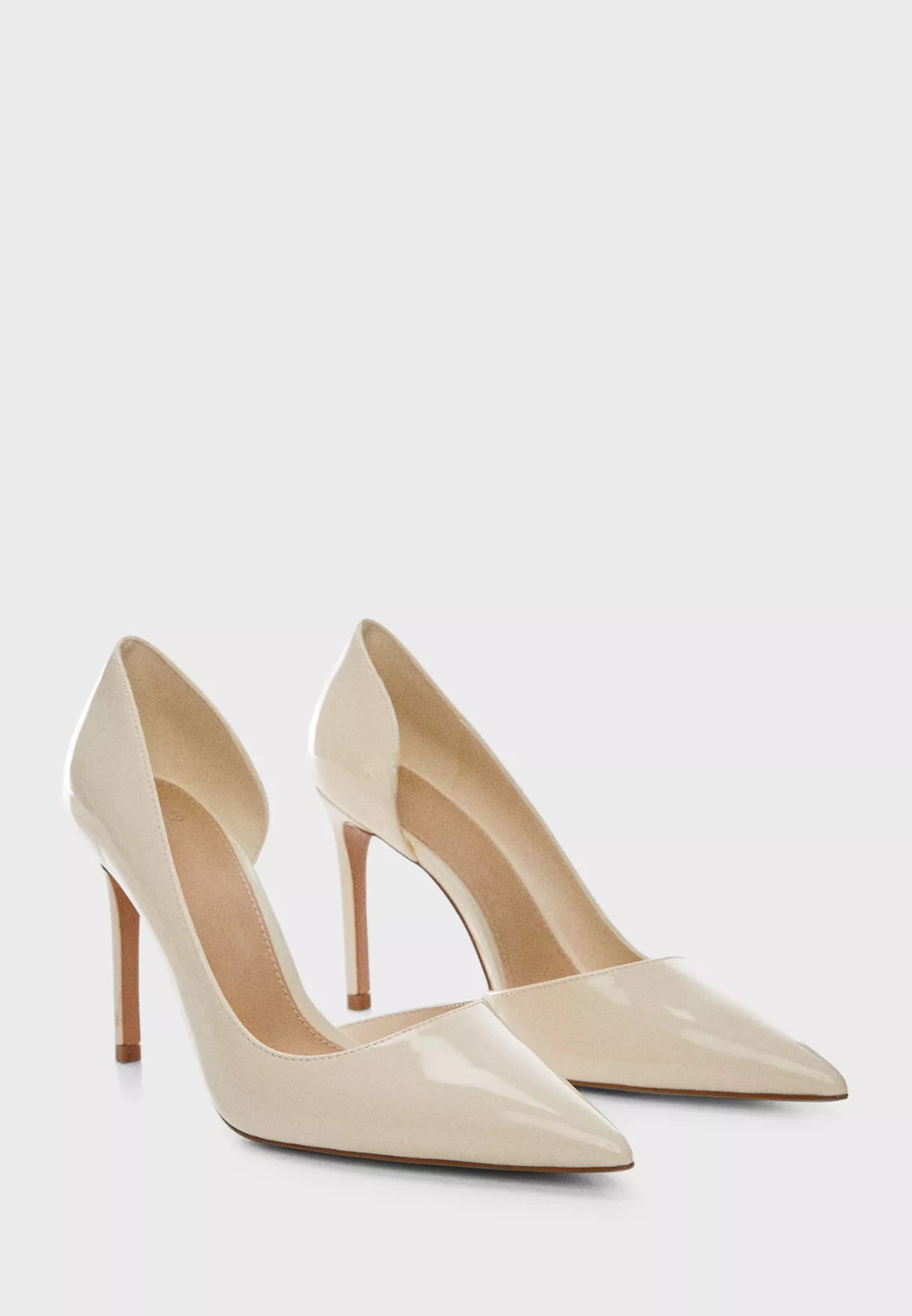 MANGO ECRU PATENT ASYMMETRIC POINTED TOE HEELS