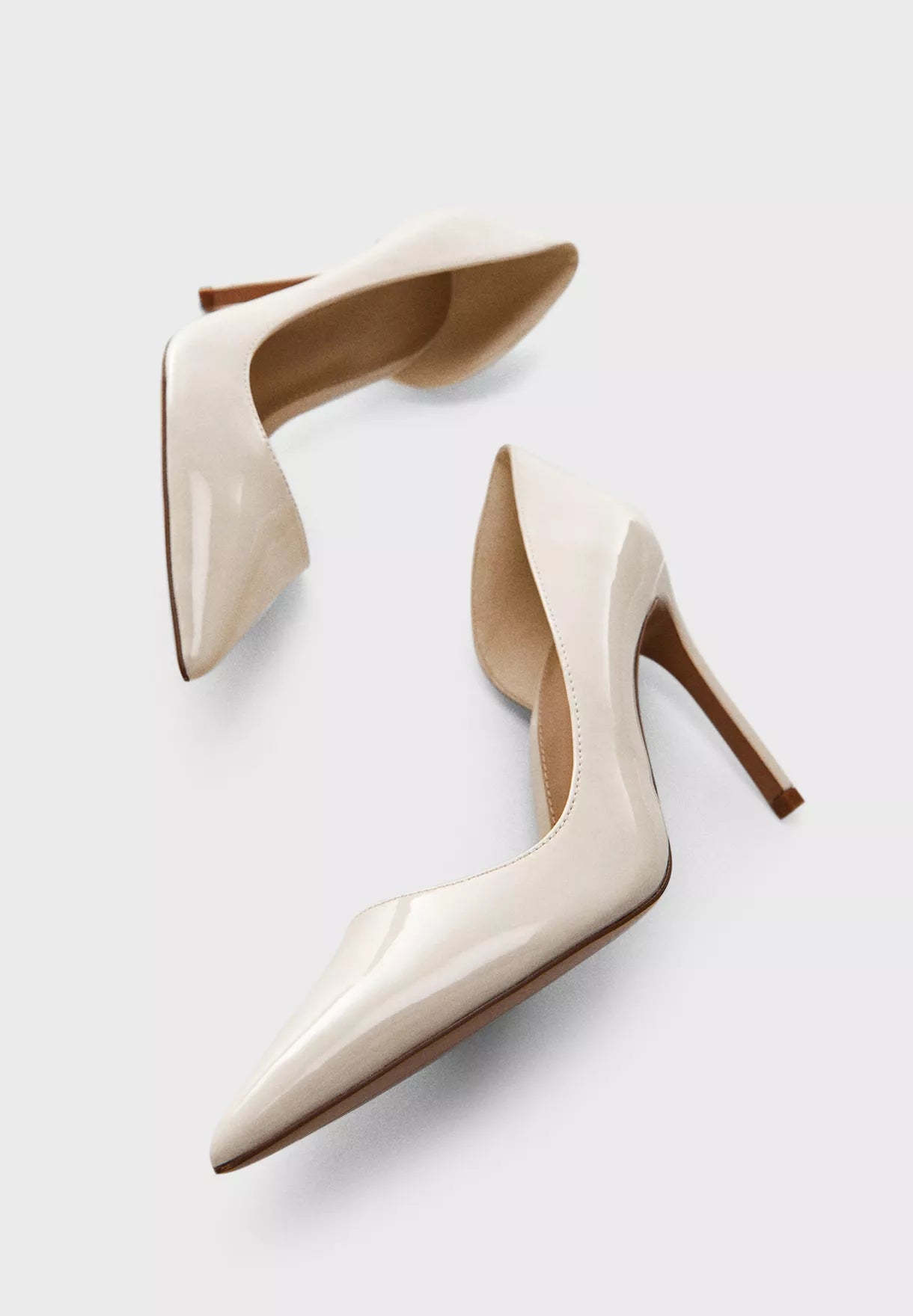 MANGO ECRU PATENT ASYMMETRIC POINTED TOE HEELS