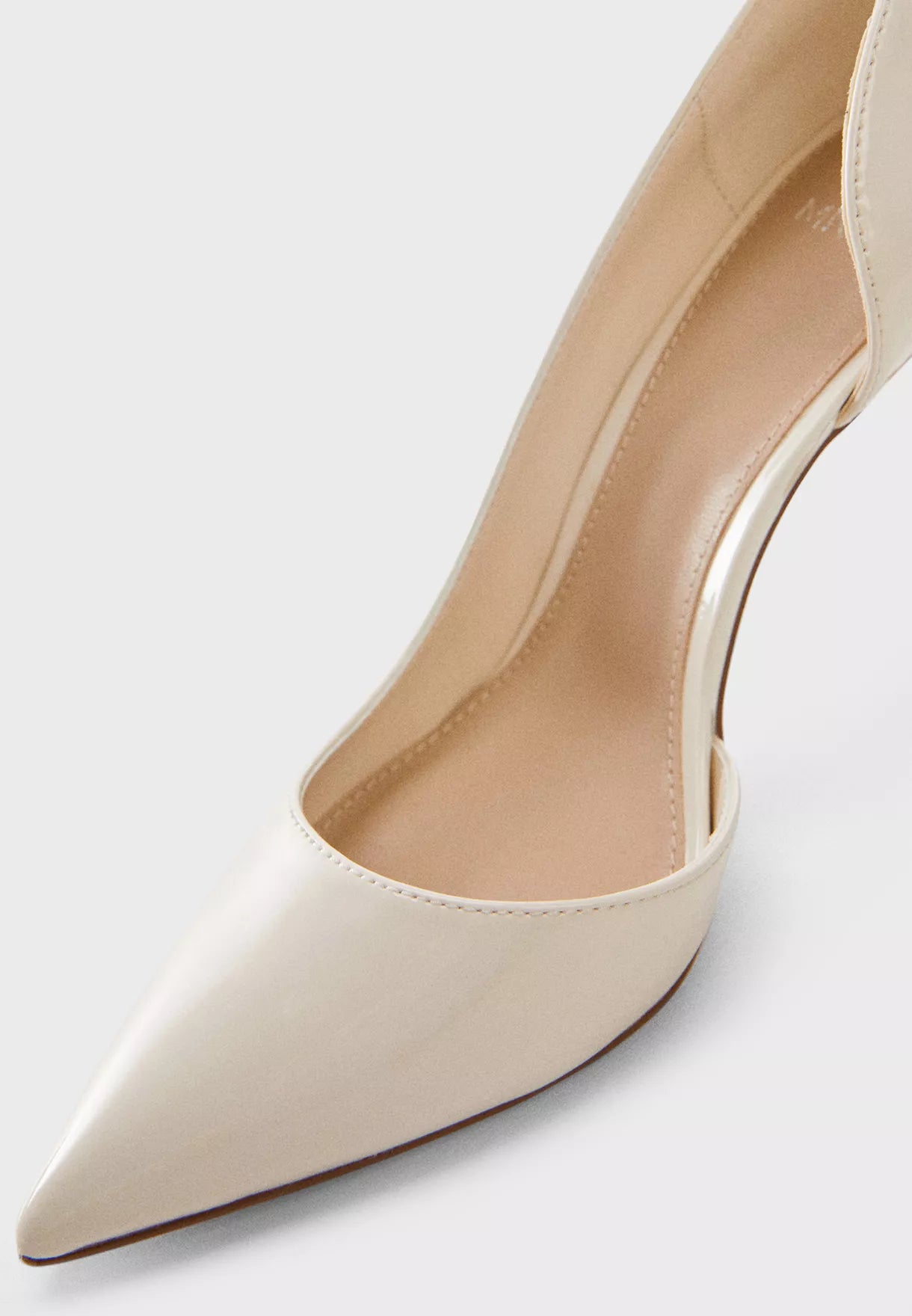 MANGO ECRU PATENT ASYMMETRIC POINTED TOE HEELS
