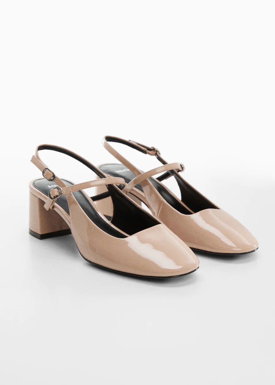 MANGO EGGSHELL PATENT ALMOND TOE BLOCK HEELS
