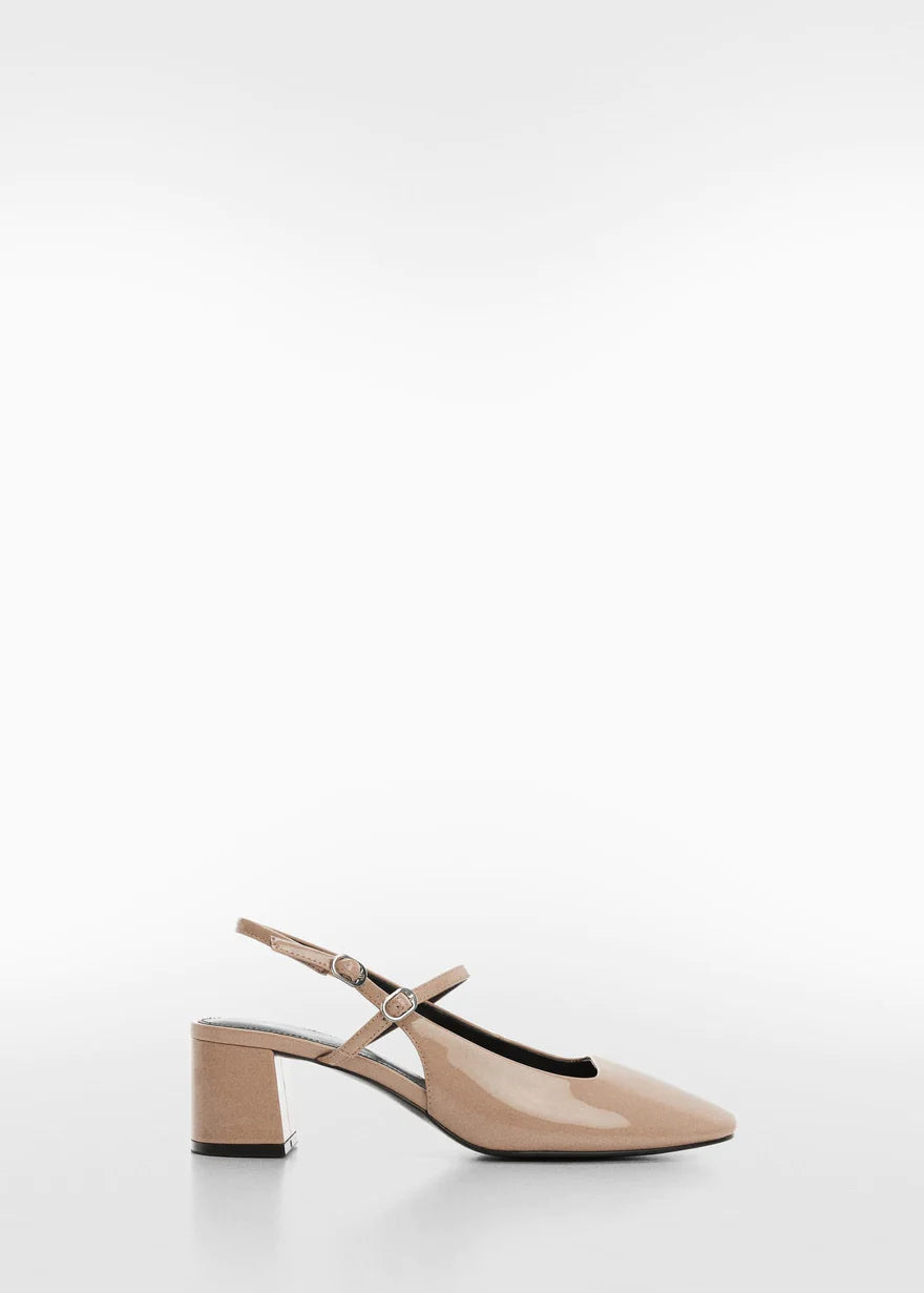 MANGO EGGSHELL PATENT ALMOND TOE BLOCK HEELS